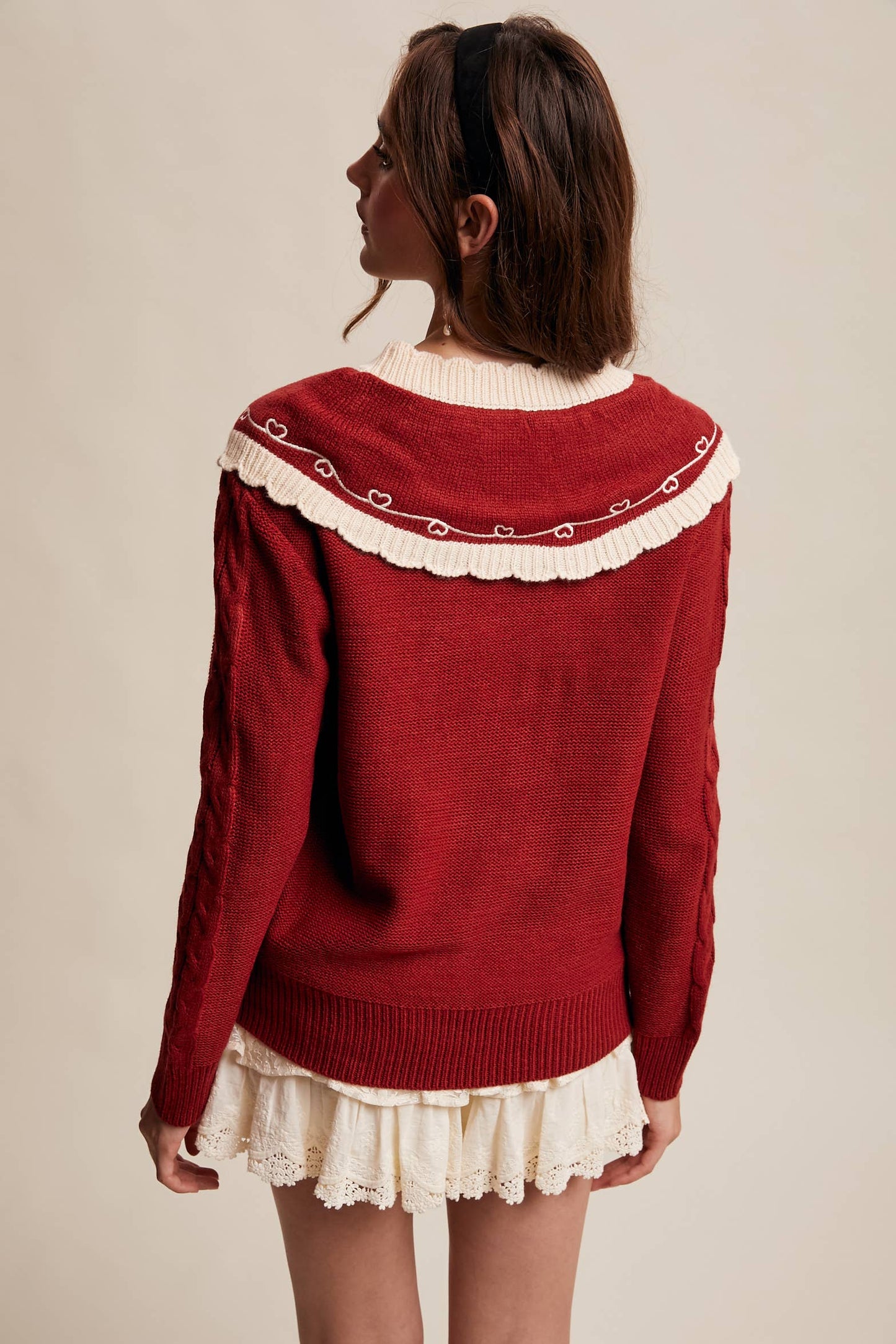 Bow Embroidered Cable Sweater