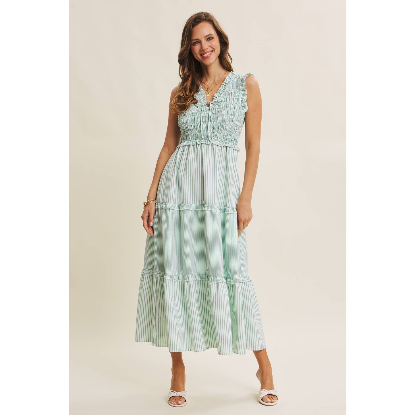 Kelly Striped Smocked Midi Dress