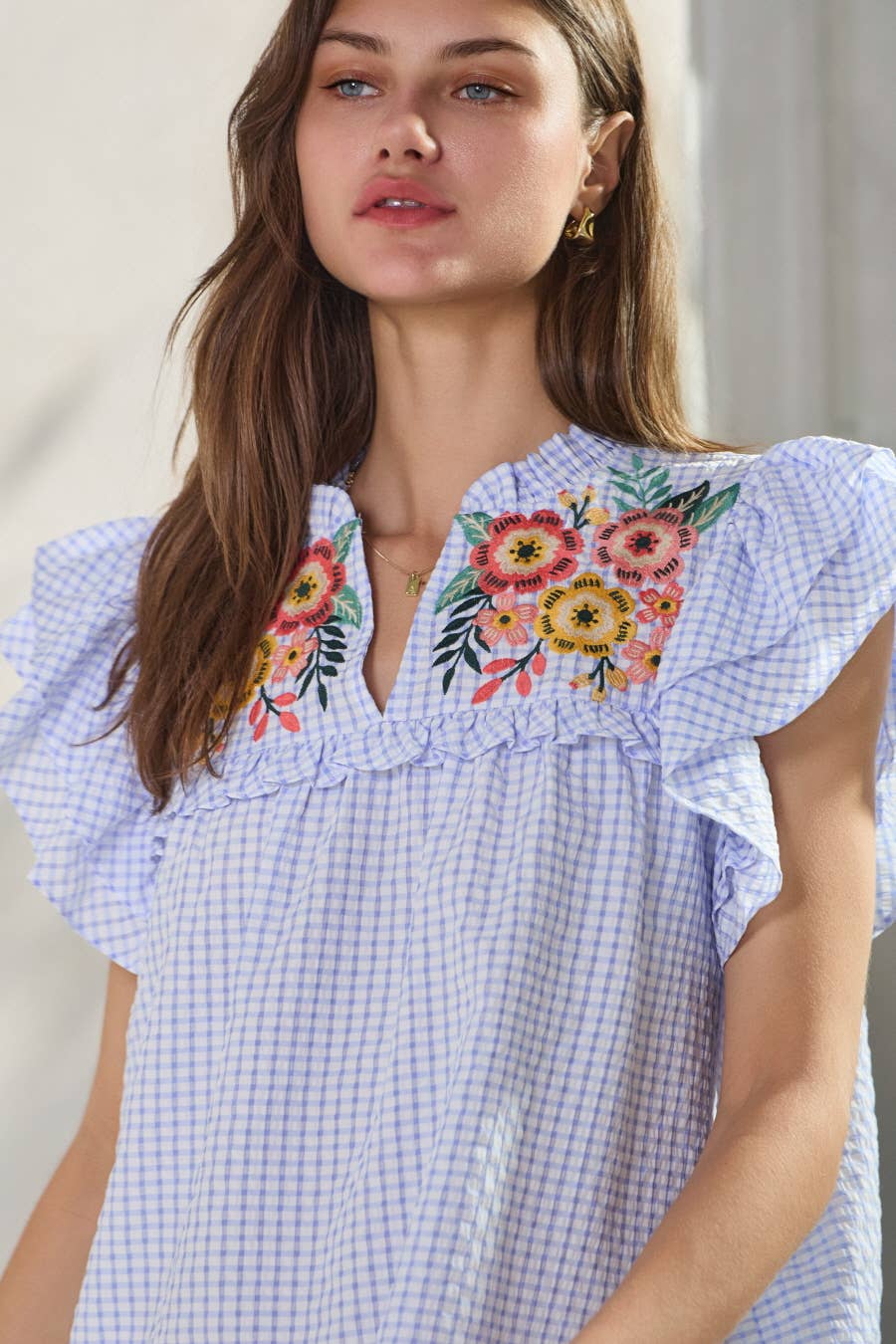 Mandi Seersucker Embroidered Top