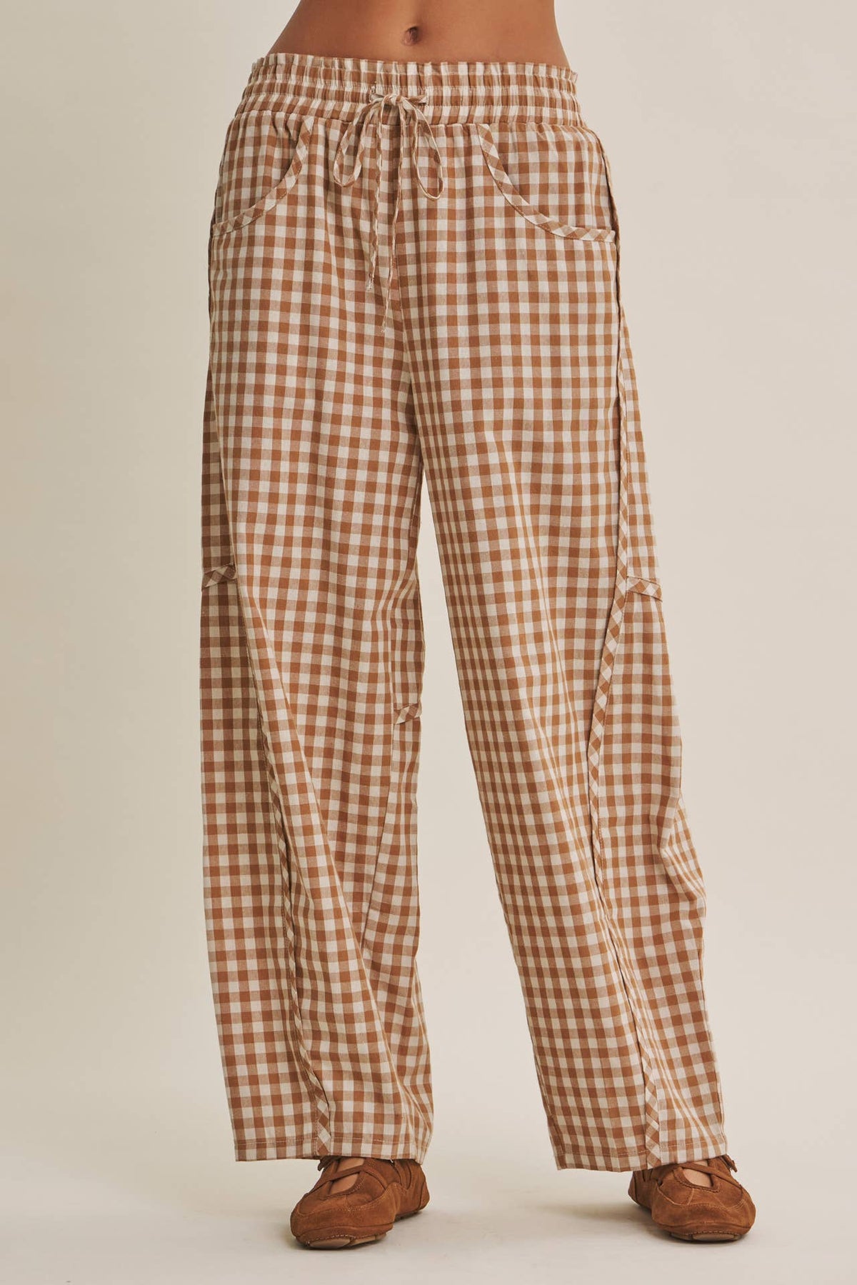 Easy Day Relaxed Gingham Cotton Barrel Leg Pants
