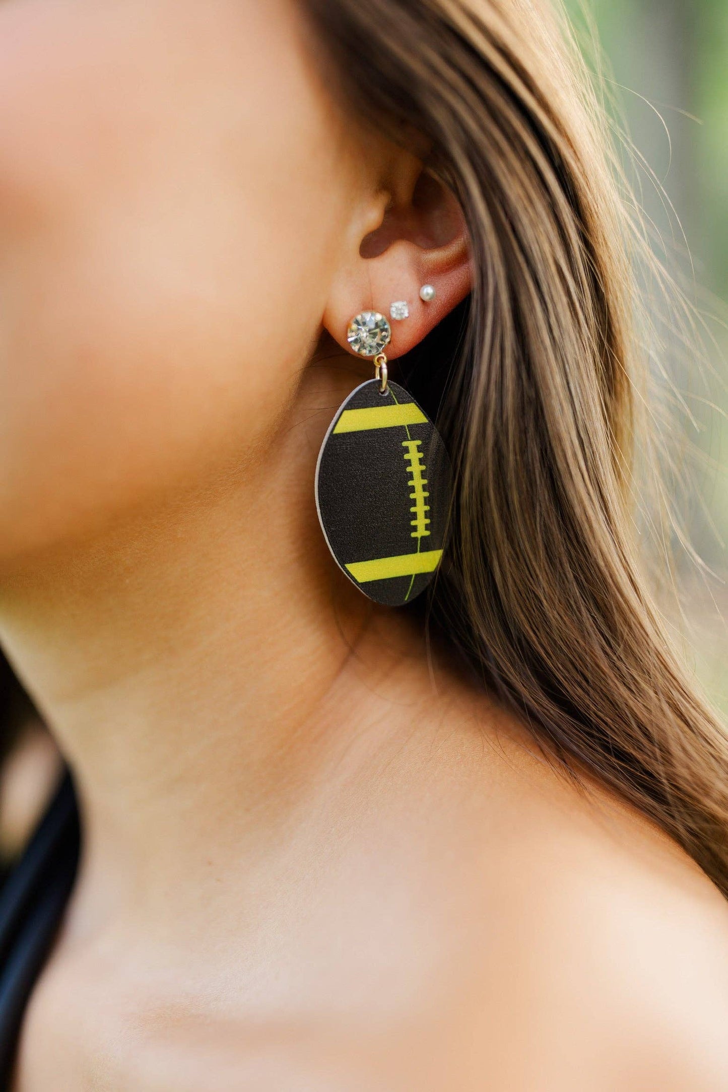 Black and Gold Acrylic Football Earrings