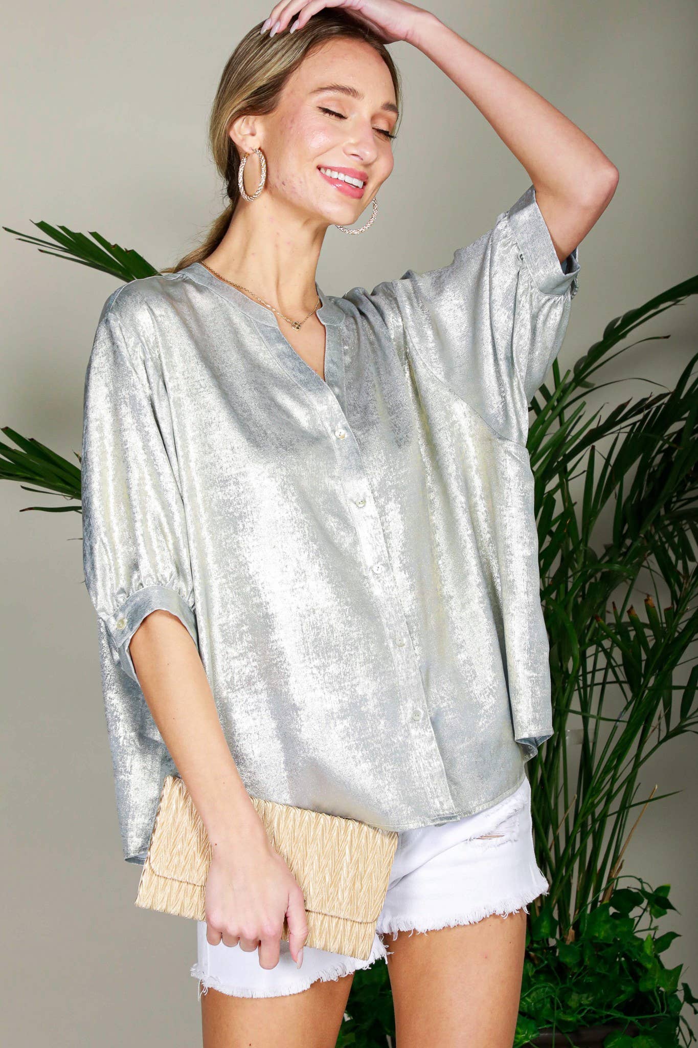 Shelly Metallic Woven Top