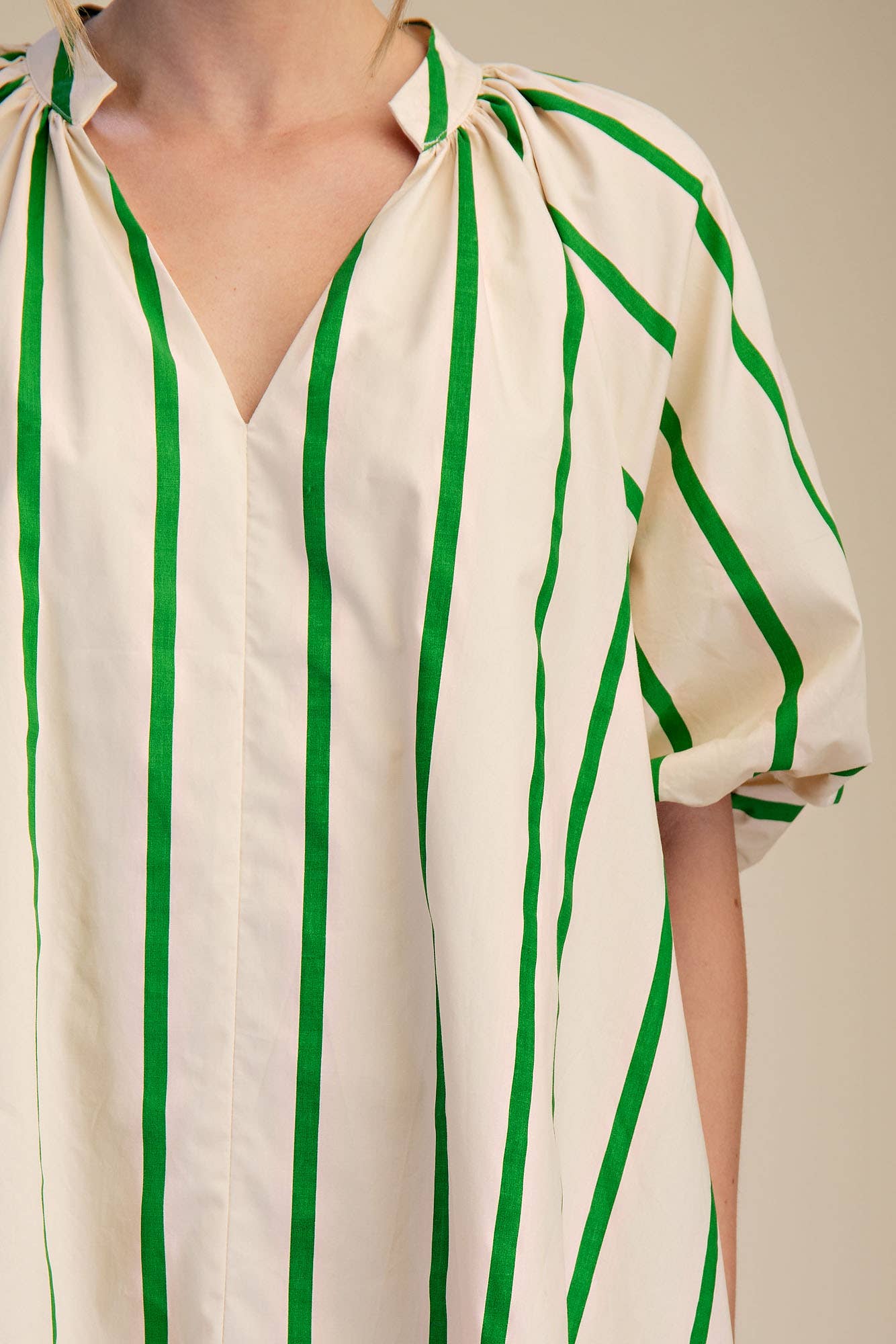 Riza Puff-Sleeve Stripe Swing Shift Dress