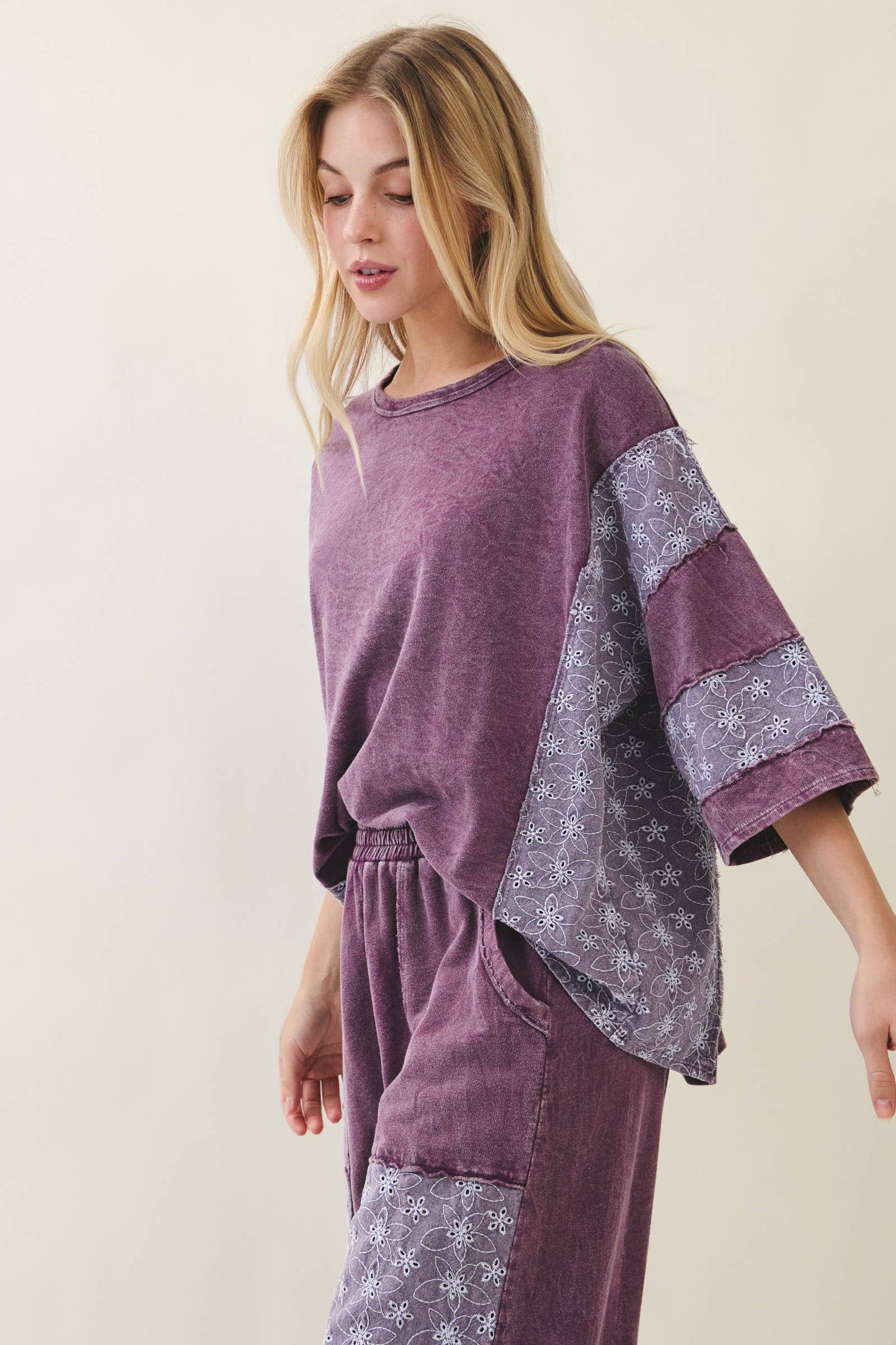 Mineral Washed Eyelet Lace Top