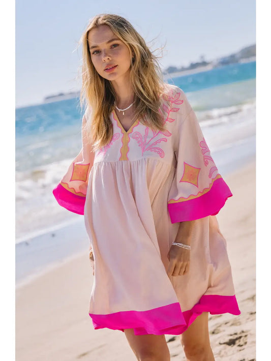 Darla Embroidered V Neck Dress