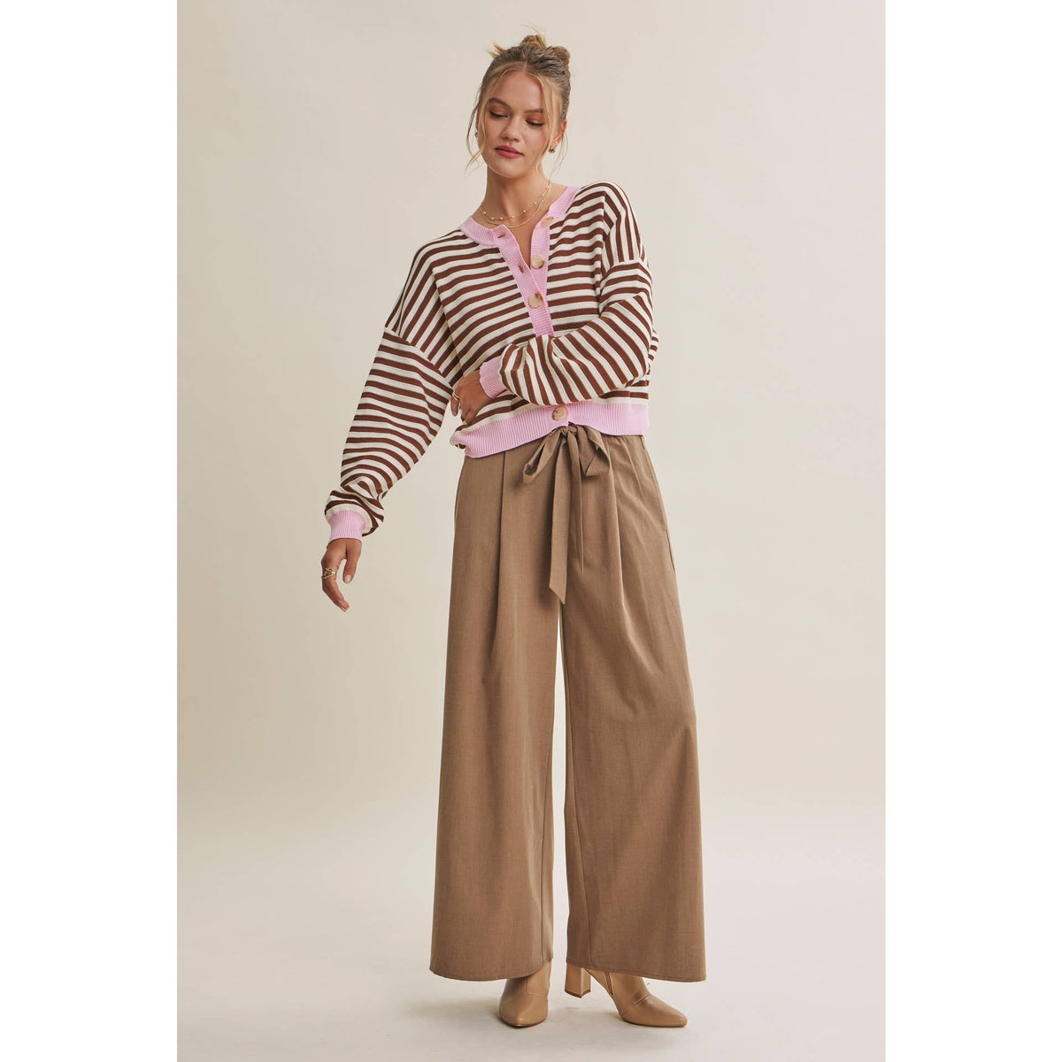 Pink Latte Stripe Cardigan