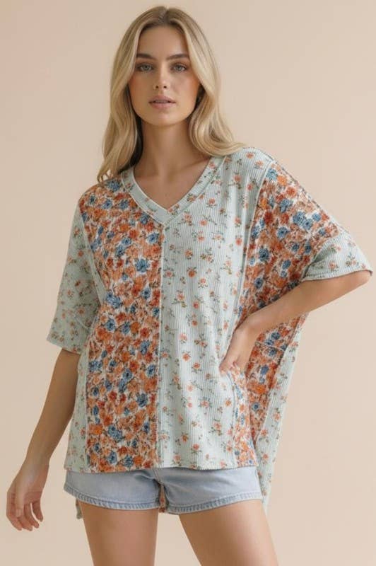 Floral Color Block Top