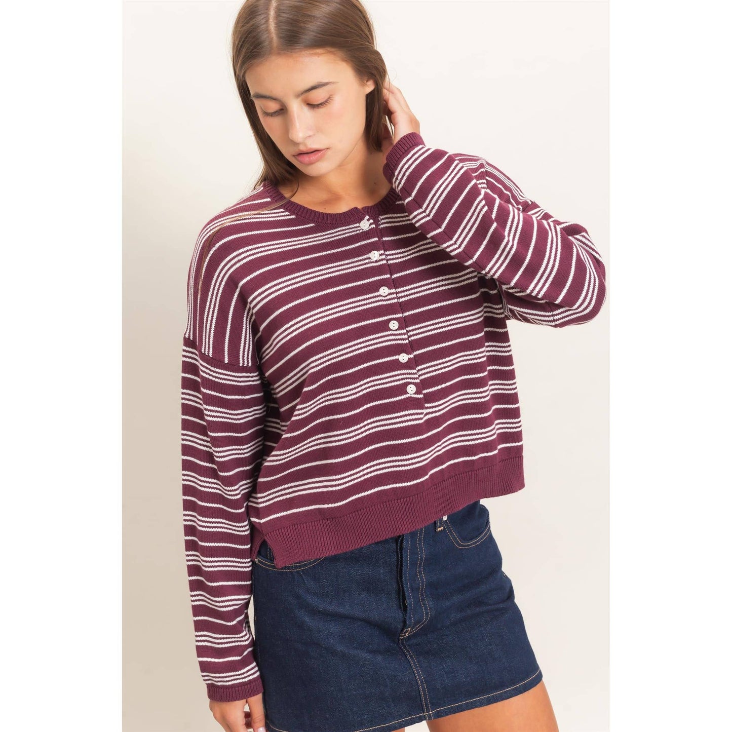 Jane Striped Henley Sweater