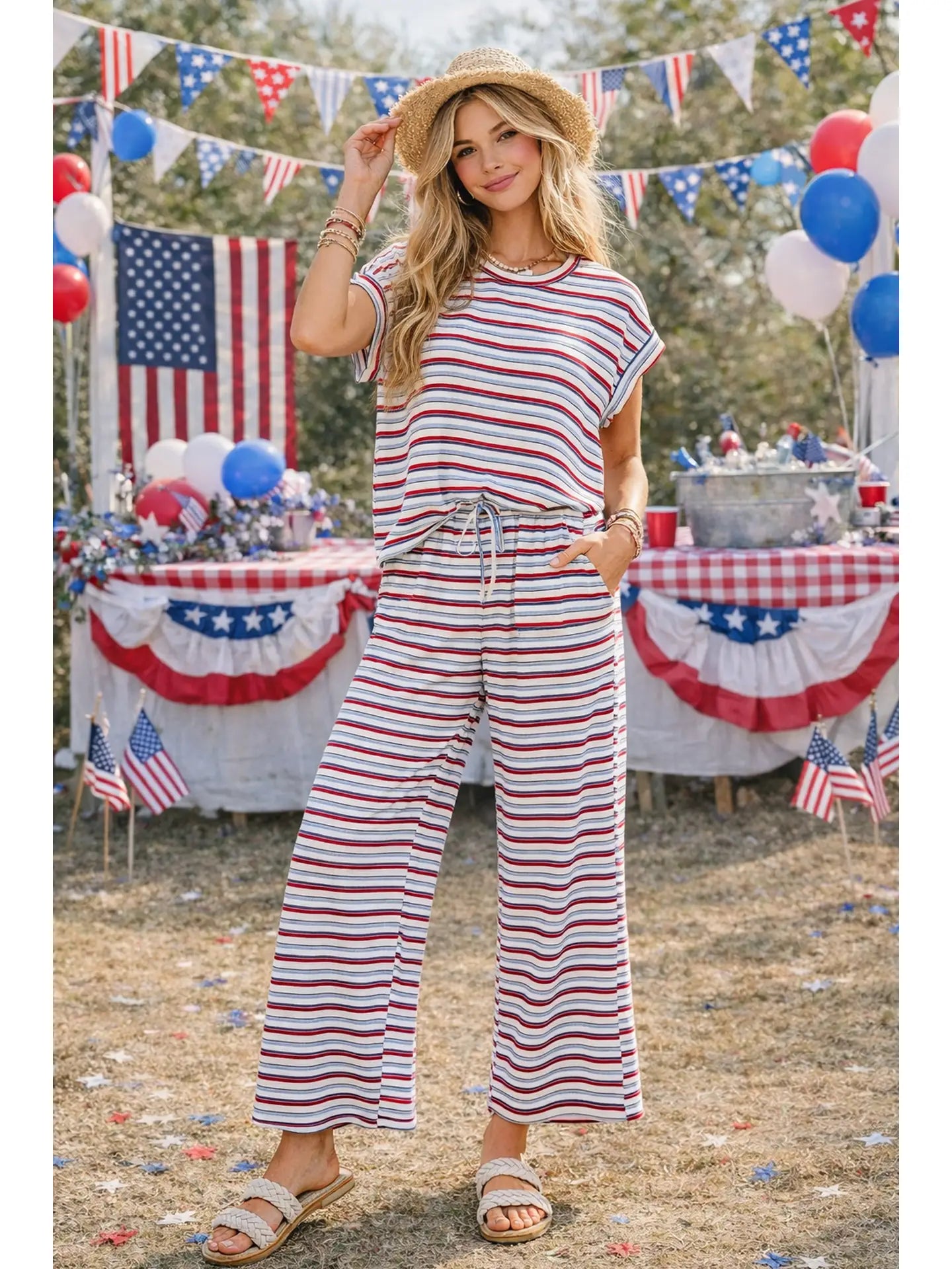 The Americana Striped Ribbed Set