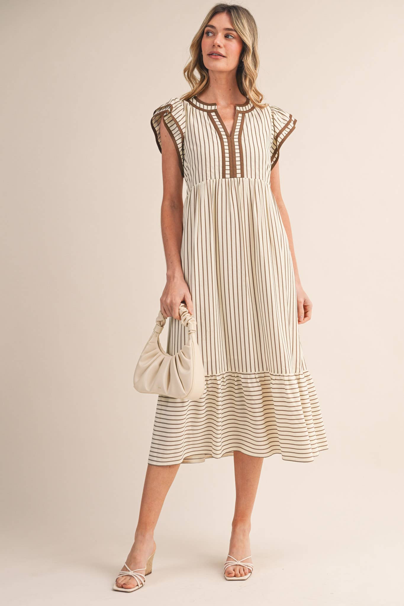 Maddi Striped Flutter Sleeve Midi