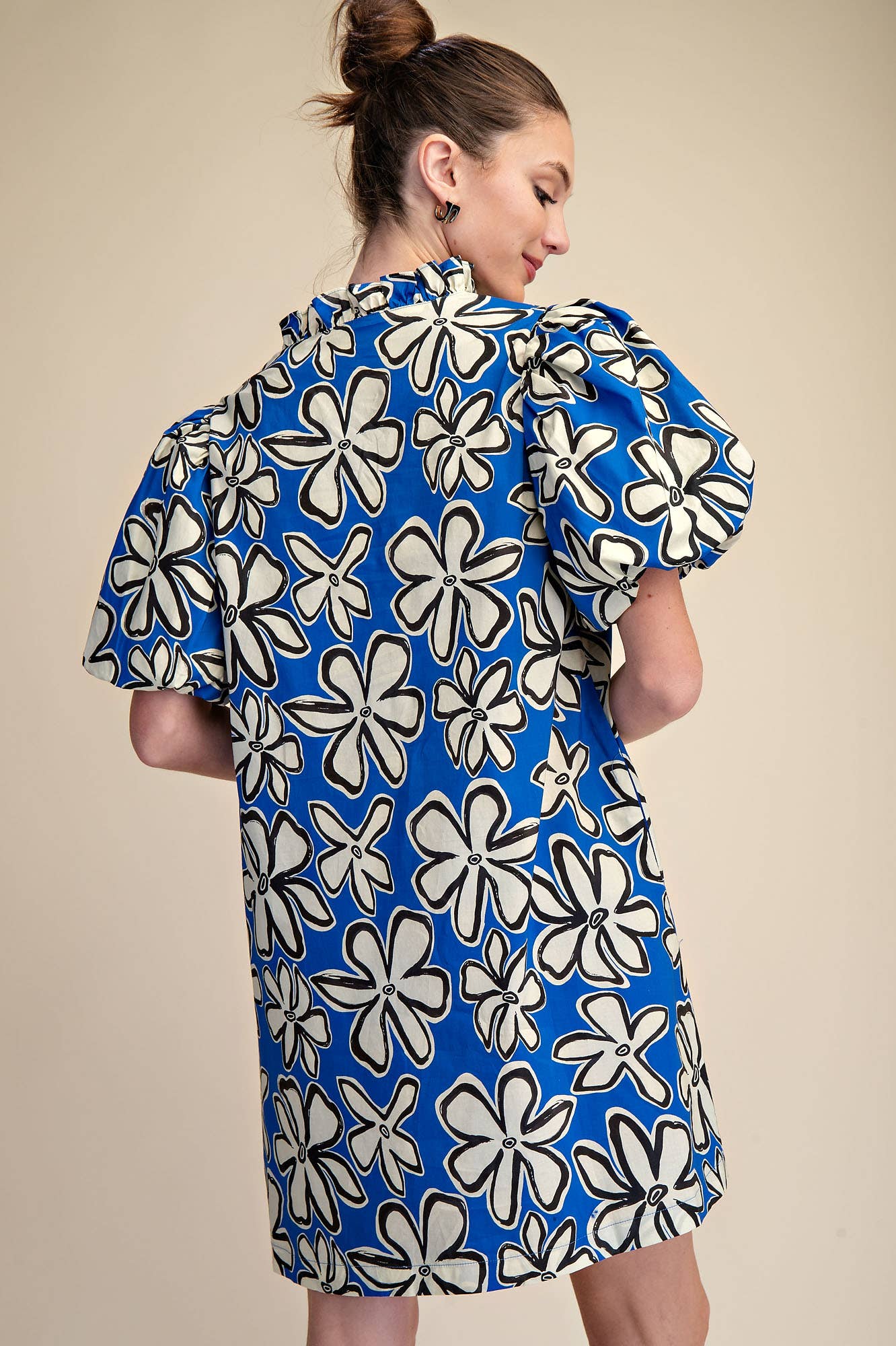 Holly Ruffle Neck Puff Sleeve Floral Dress