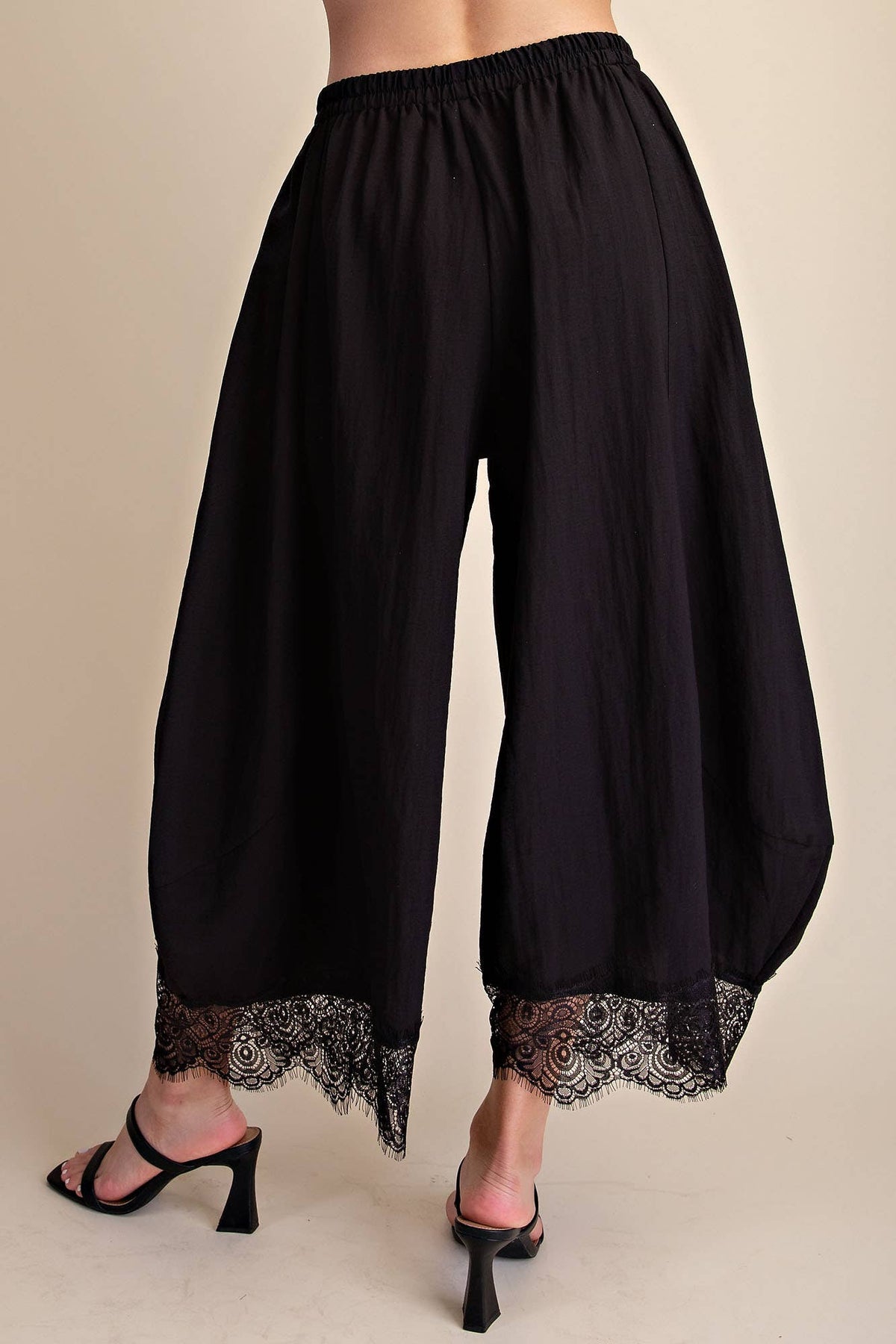 Cropped Lace Trim Balloon Pants