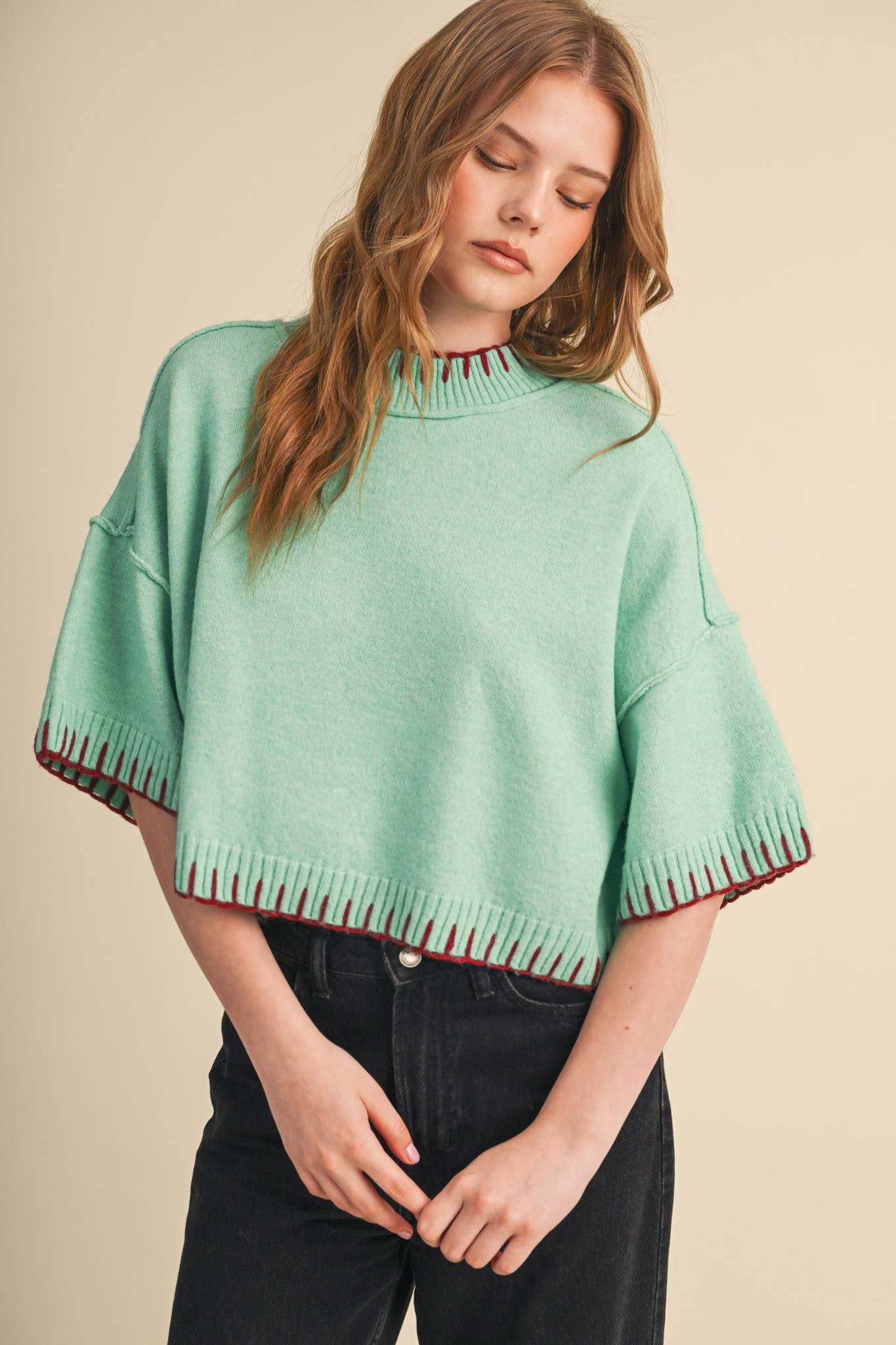 Marley Blanket Stitch Short Sleeve Sweater