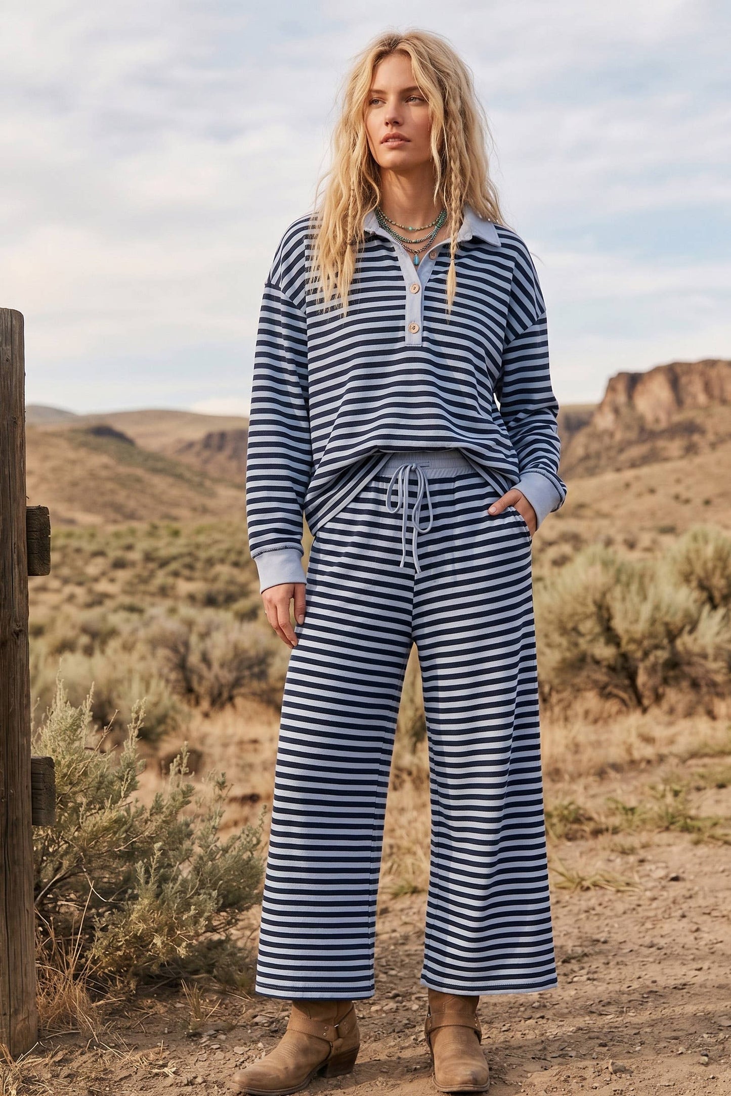 The Soft Touch Striped Wide Leg Pant Set