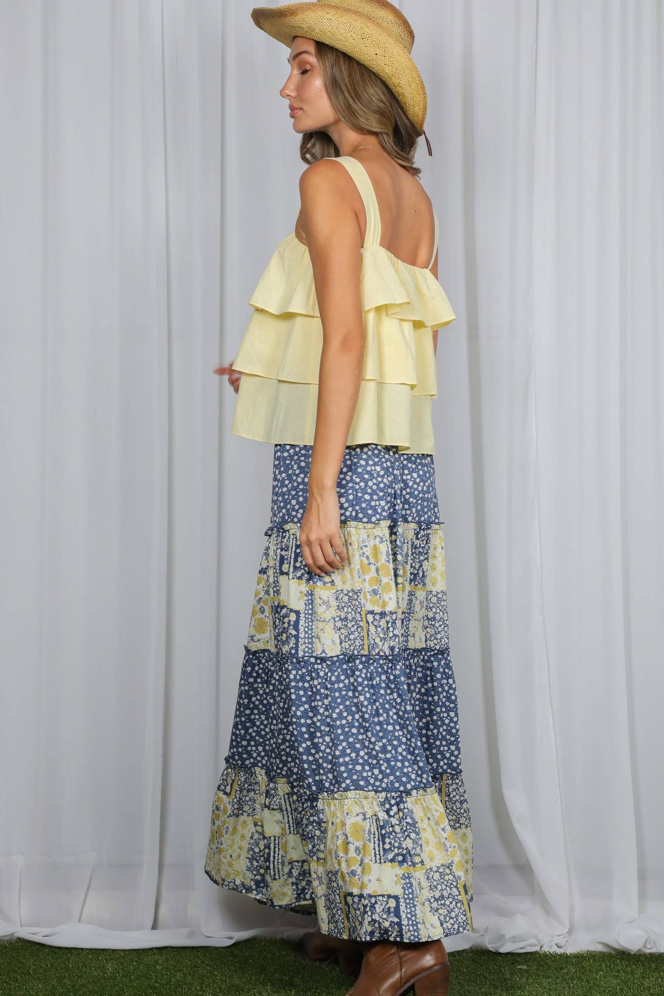 Patchwork Floral Print Boho Skirt