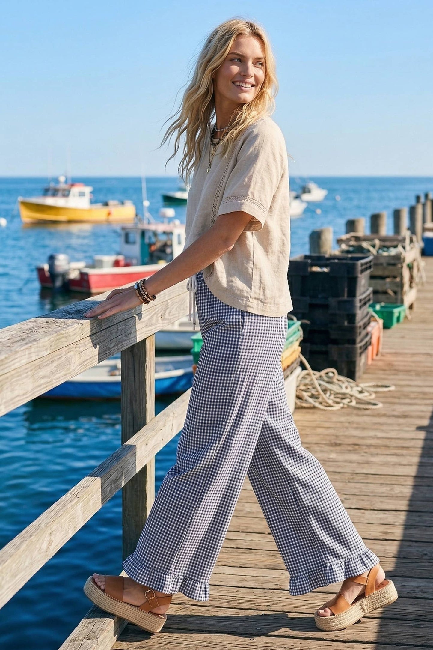 Gingham Drawstring Pants
