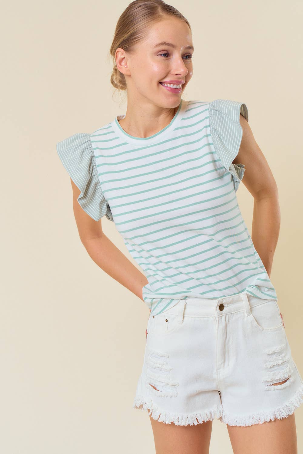 Vicki Ruffle Sleeve Stripe Top