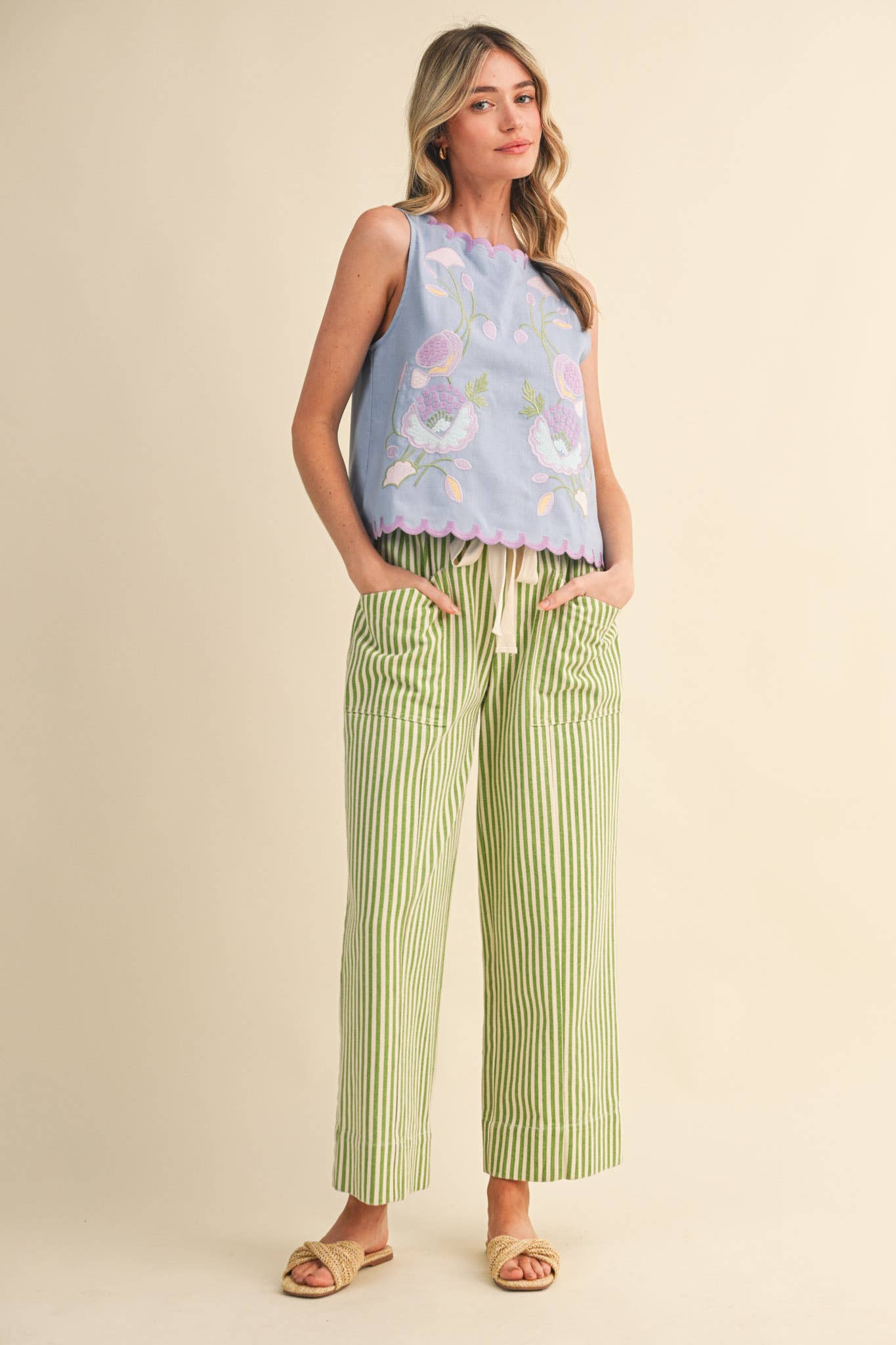 Maddi Floral Embroidery Scalloped Tank