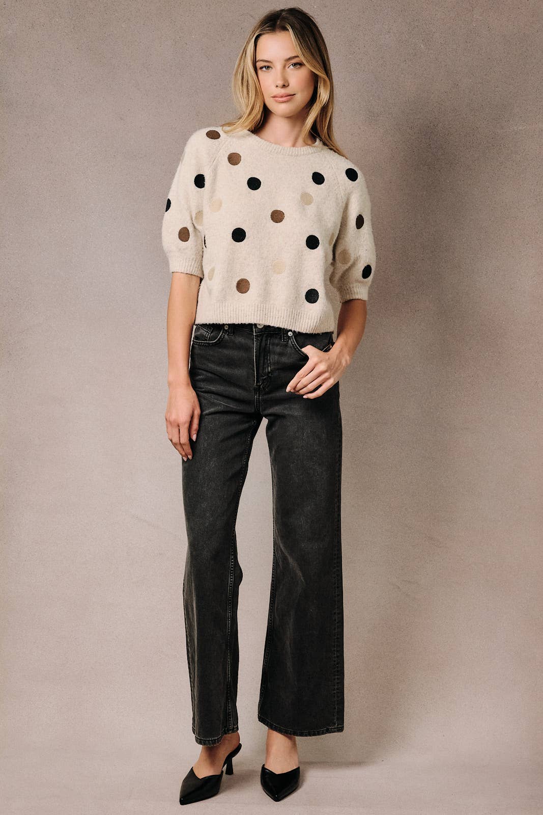 Soft Fuzzy Polka Dot Sweater