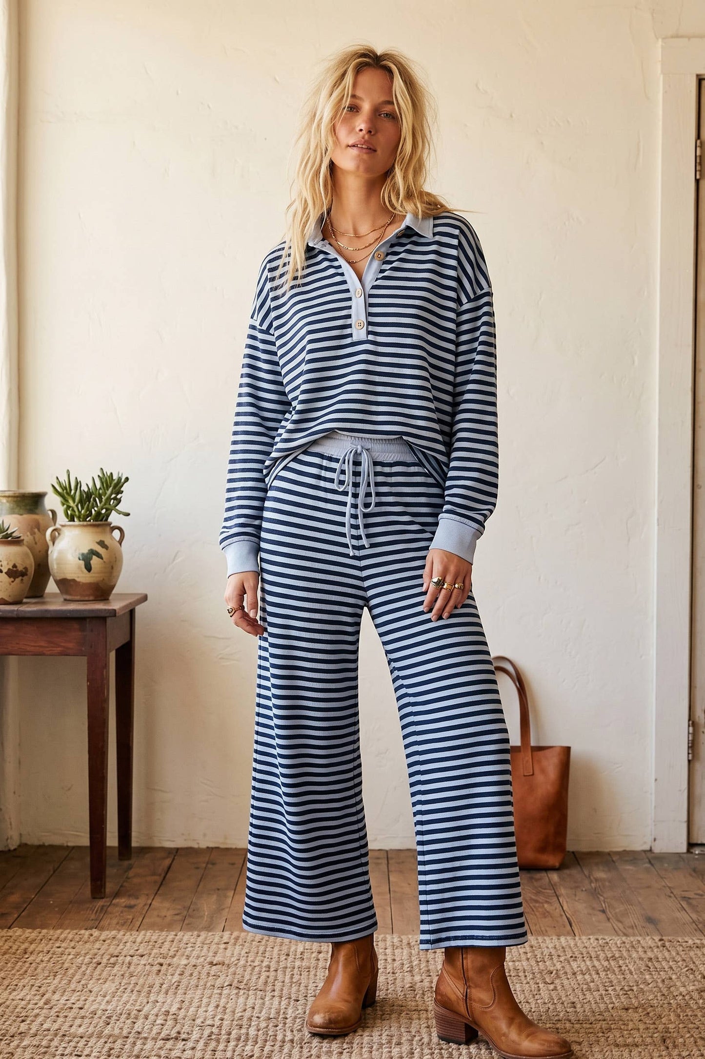 The Soft Touch Striped Wide Leg Pant Set