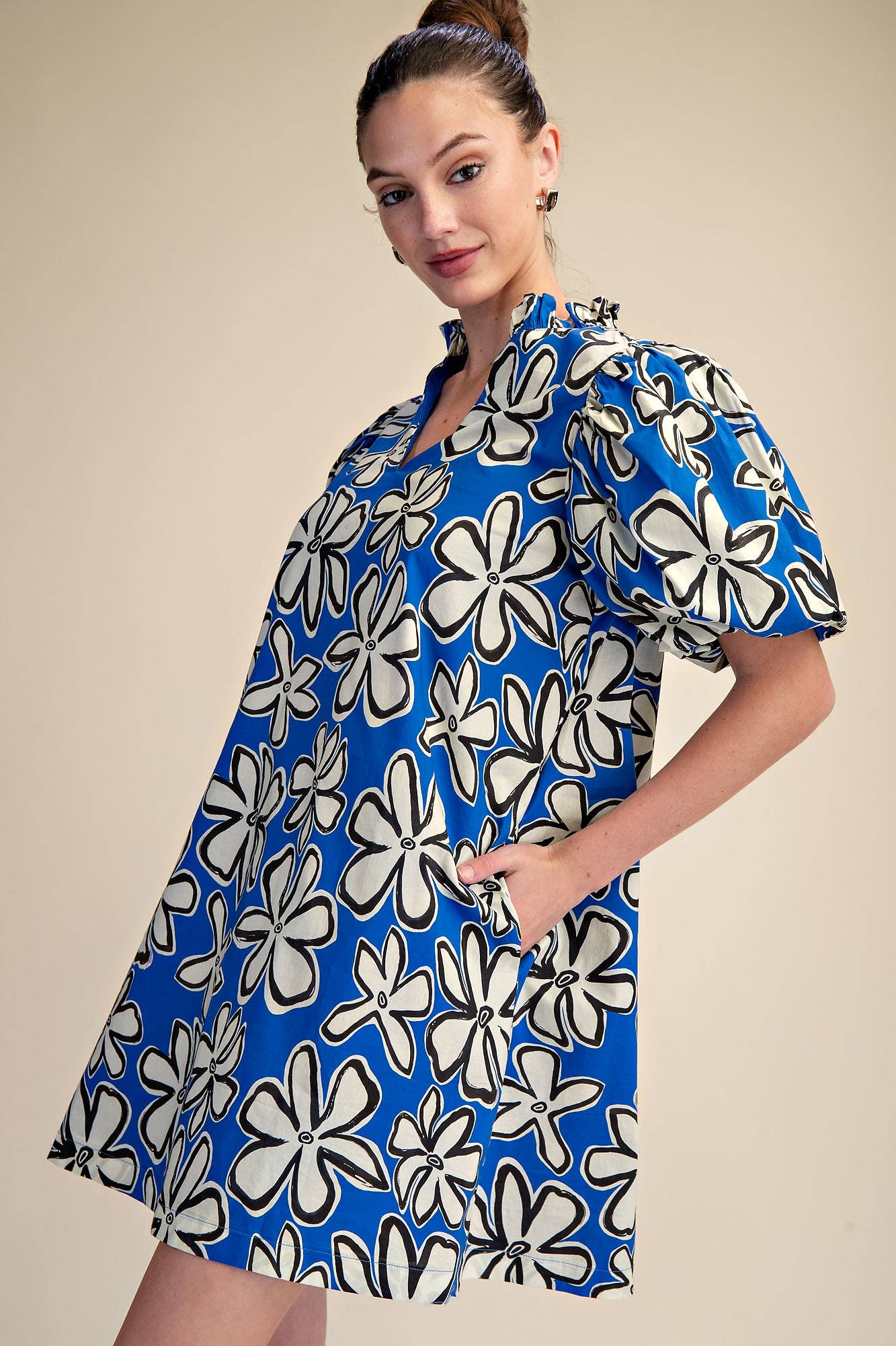 Holly Ruffle Neck Puff Sleeve Floral Dress