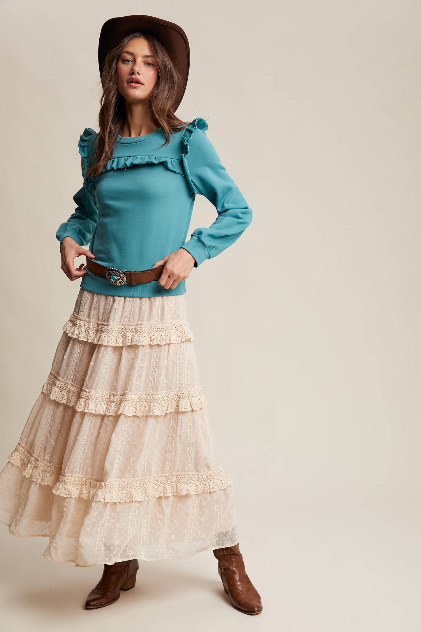 Embroidered Lace Tiered Maxi Skirt