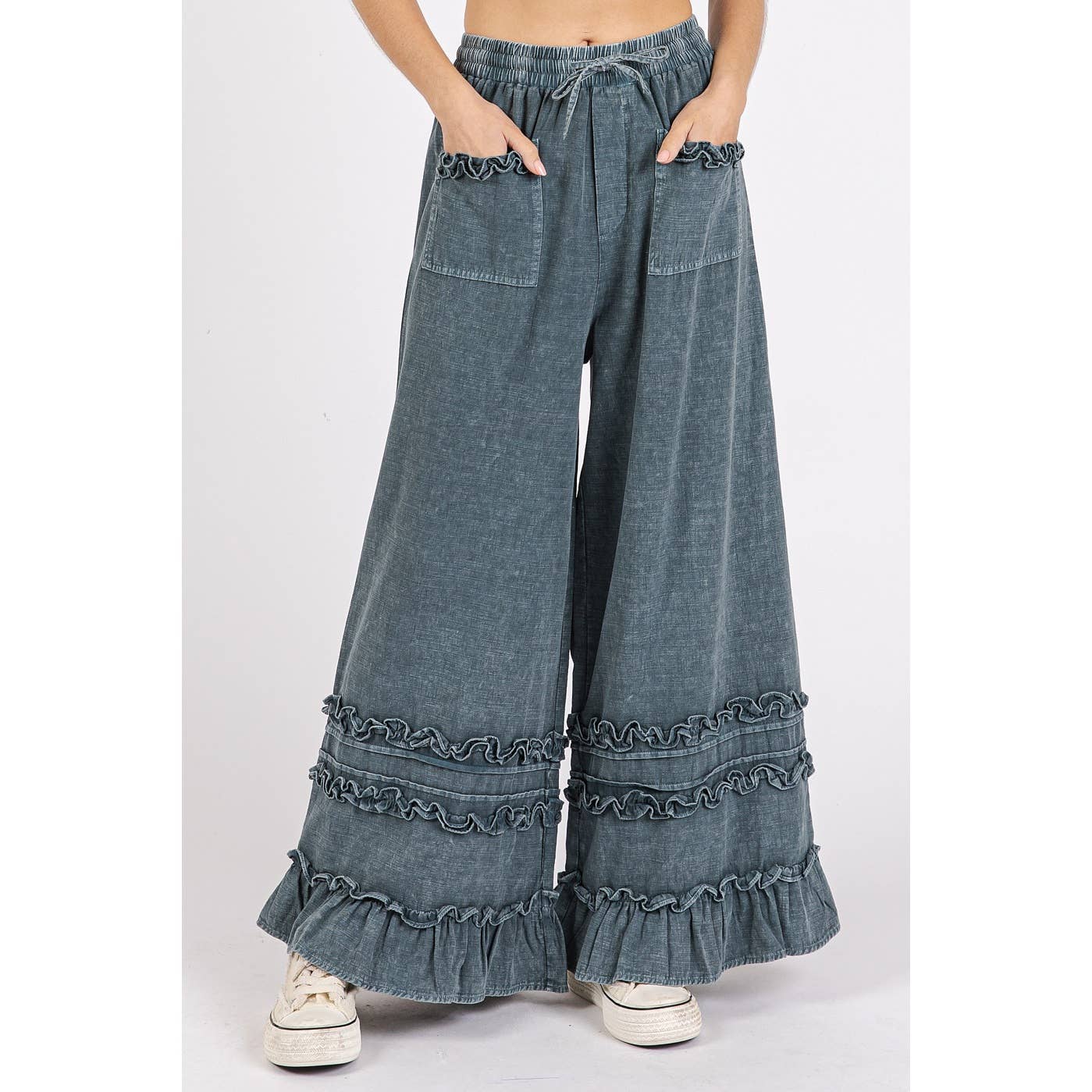 Ruffle Trim Wide Leg Pant