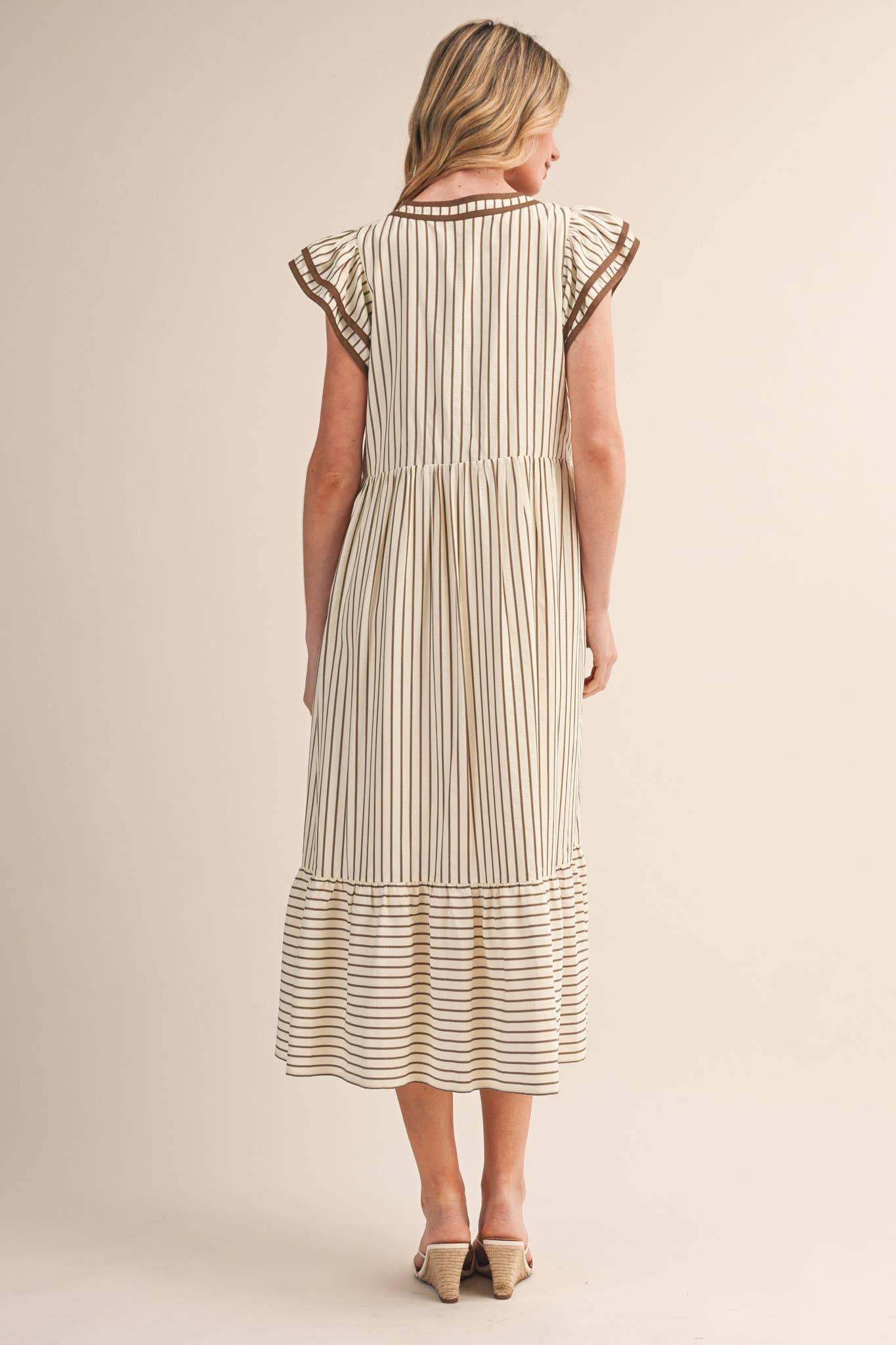 Maddi Striped Flutter Sleeve Midi