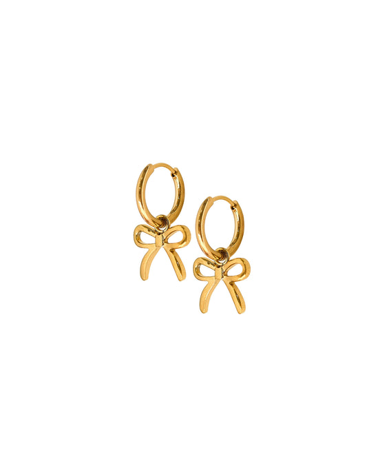 Huggie Charm Earrings - Sadie Bow Gold