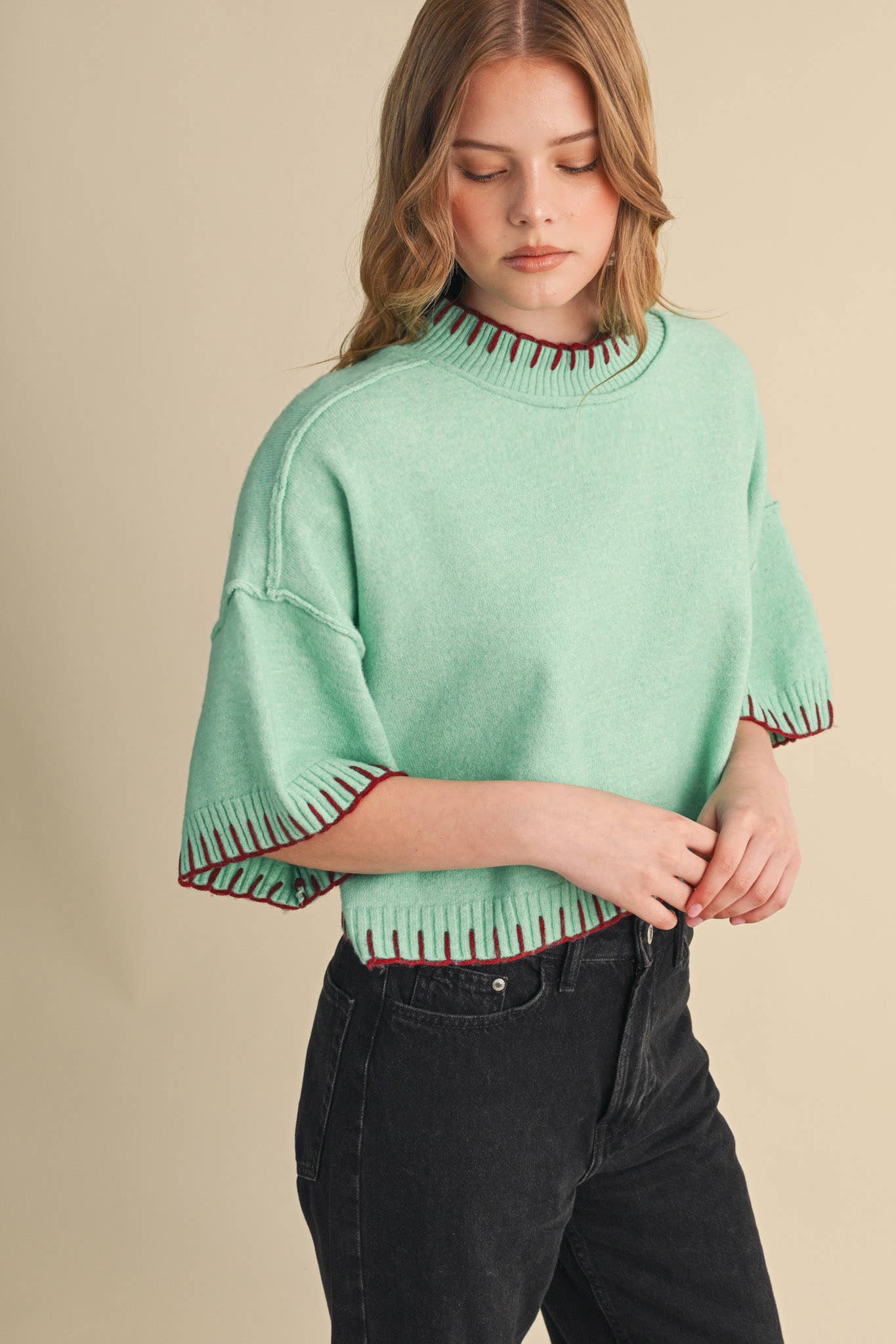 Marley Blanket Stitch Short Sleeve Sweater