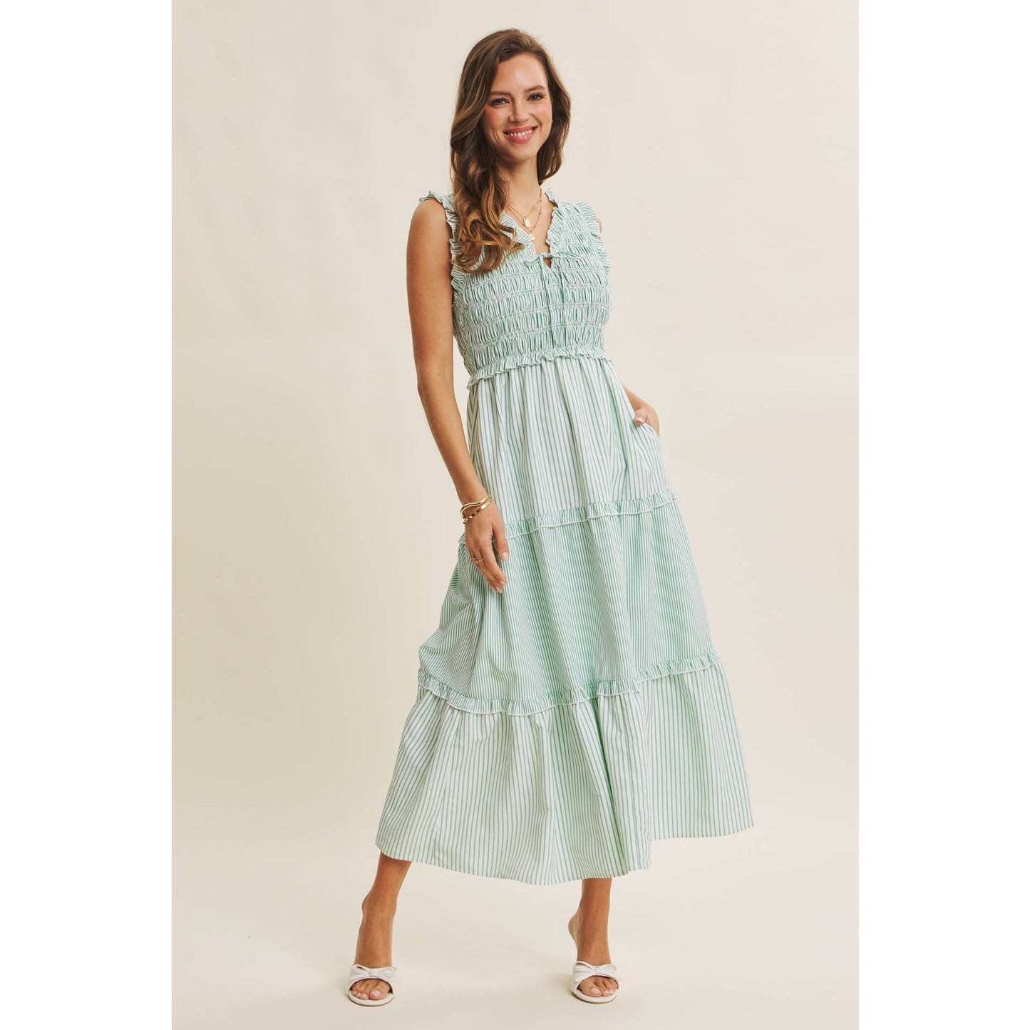 Kelly Striped Smocked Midi Dress