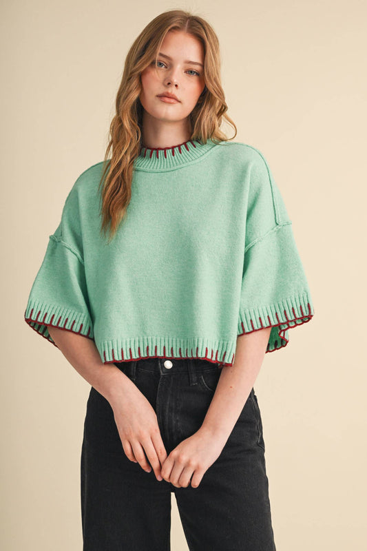 Marley Blanket Stitch Short Sleeve Sweater