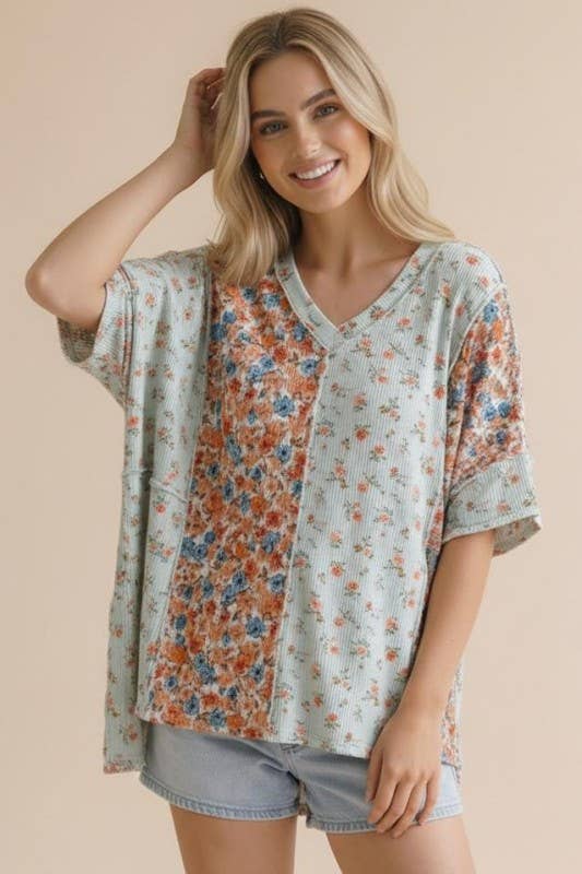 Floral Color Block Top