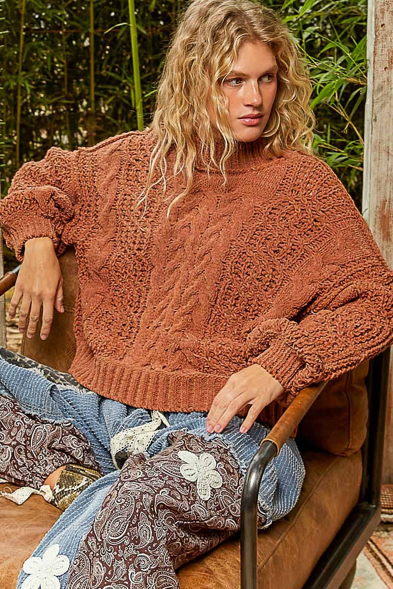 Luna Mock Neck Cable Sweater
