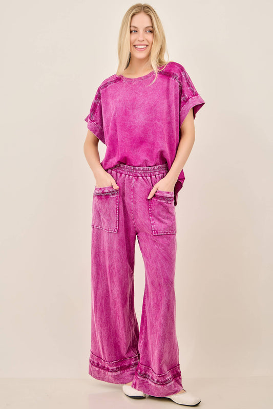 Mineral Washed Flower Trimmed Top
