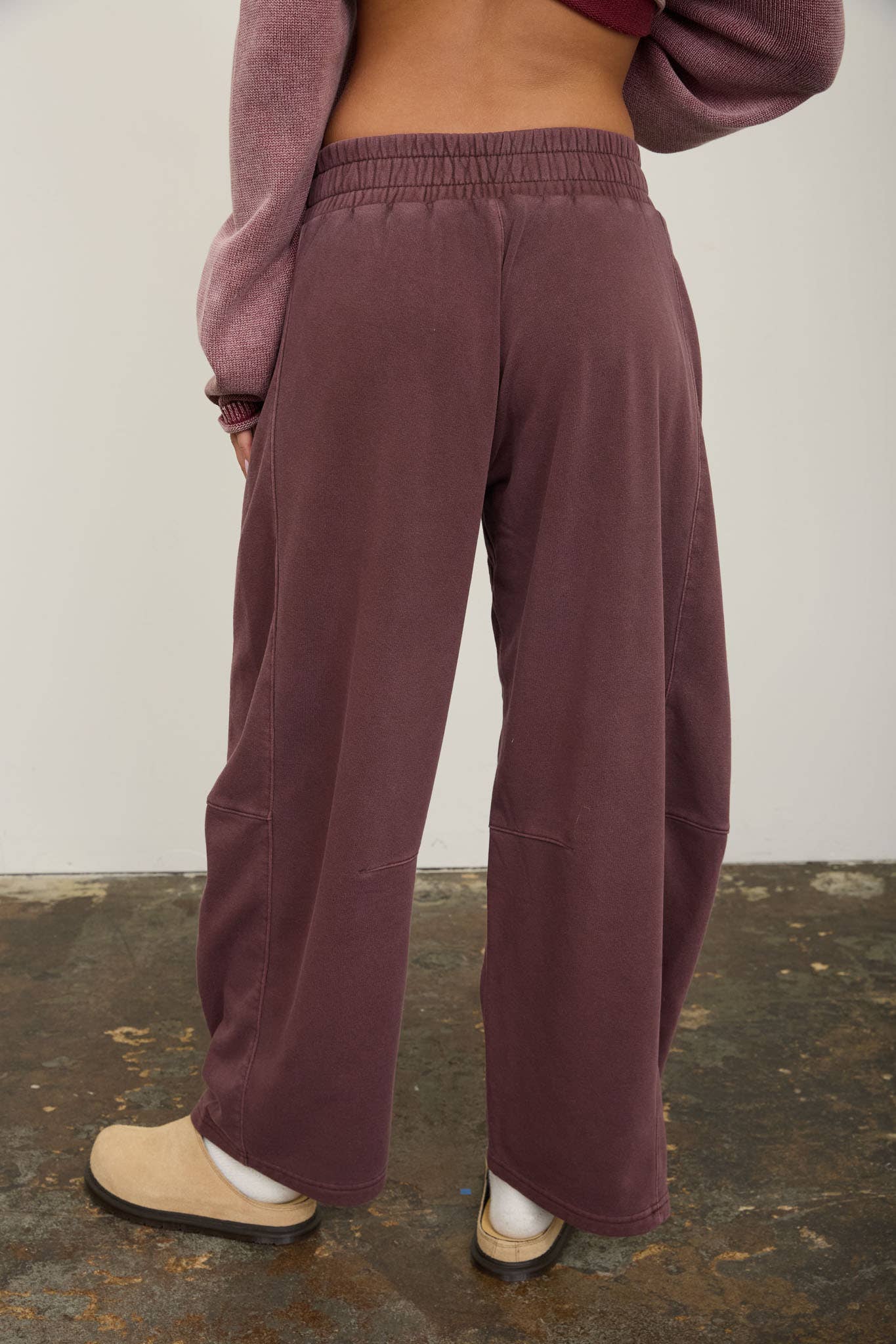 Smocked Waist Drawstring Barrel-Leg Sweatpants