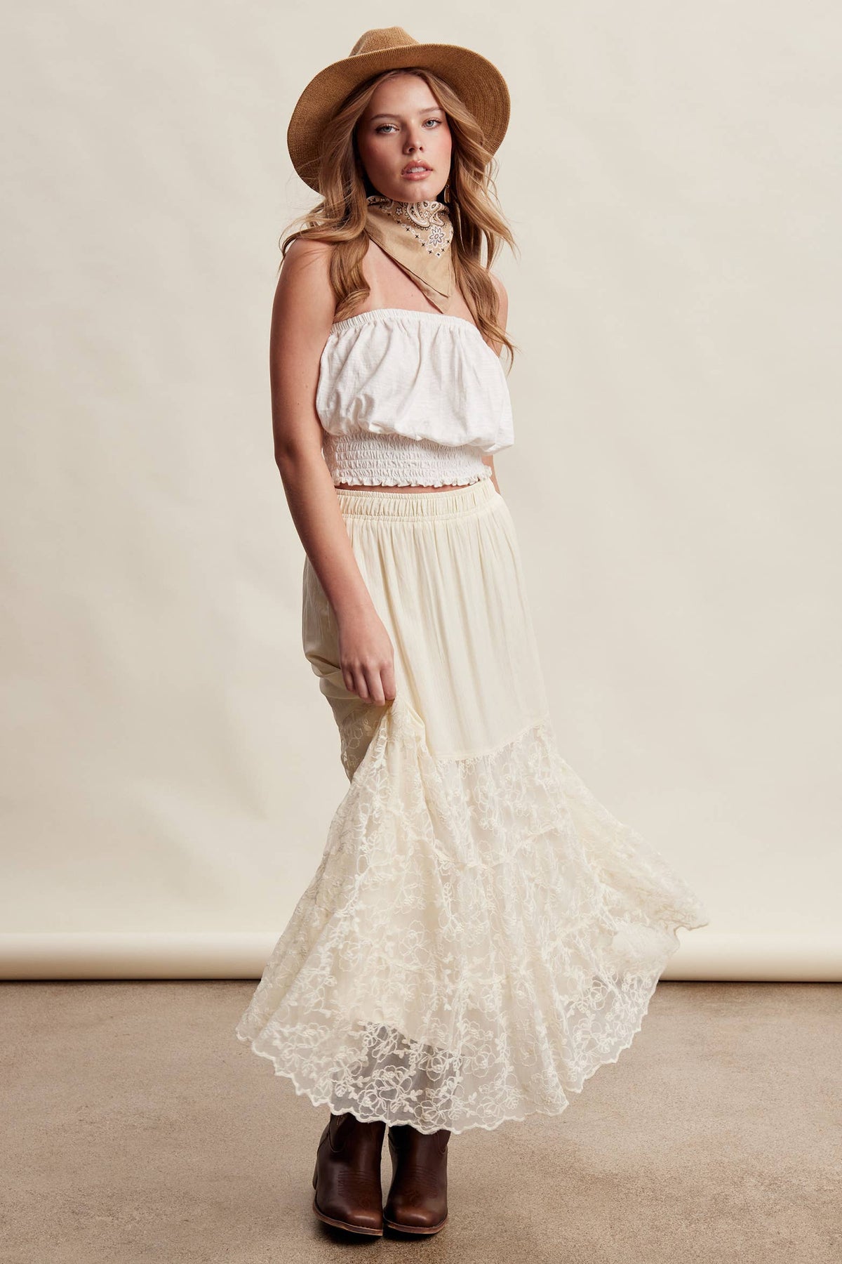 Lace Tiered Maxi Skirt