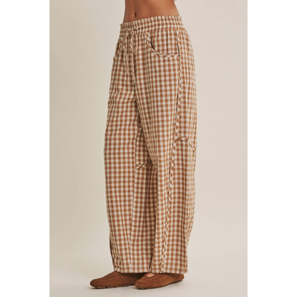 Easy Day Relaxed Gingham Cotton Barrel Leg Pants