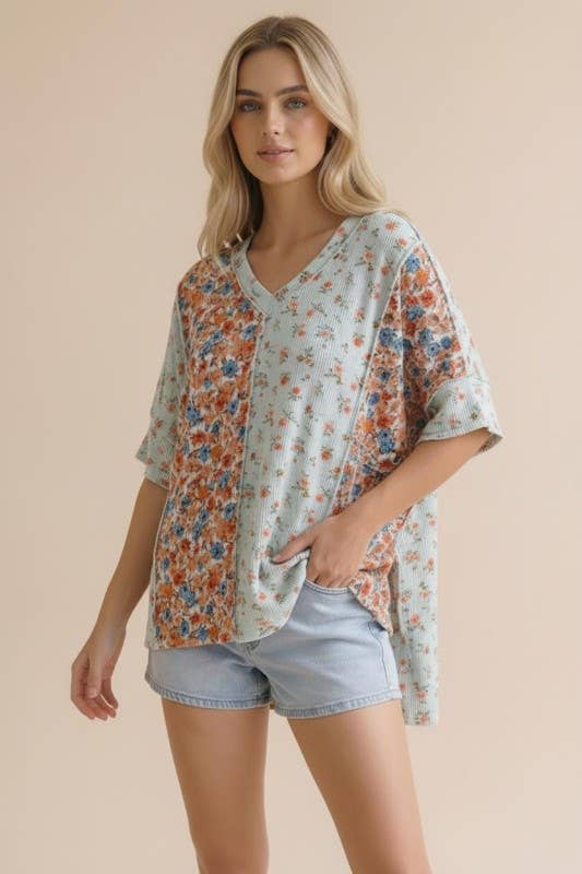 Floral Color Block Top