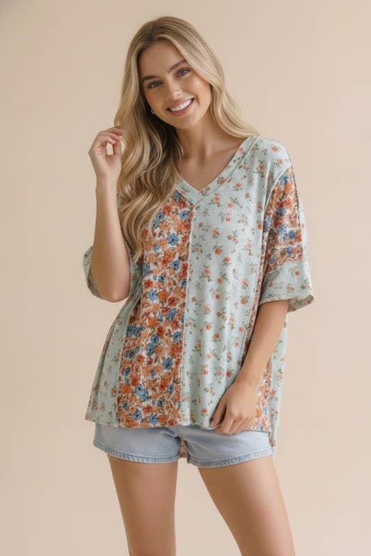 Floral Color Block Top