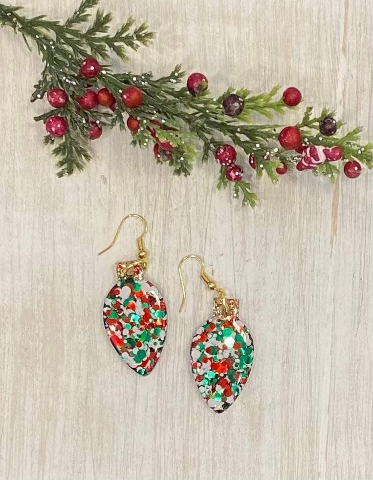 Christmas Light Bulb Glitter Earrings