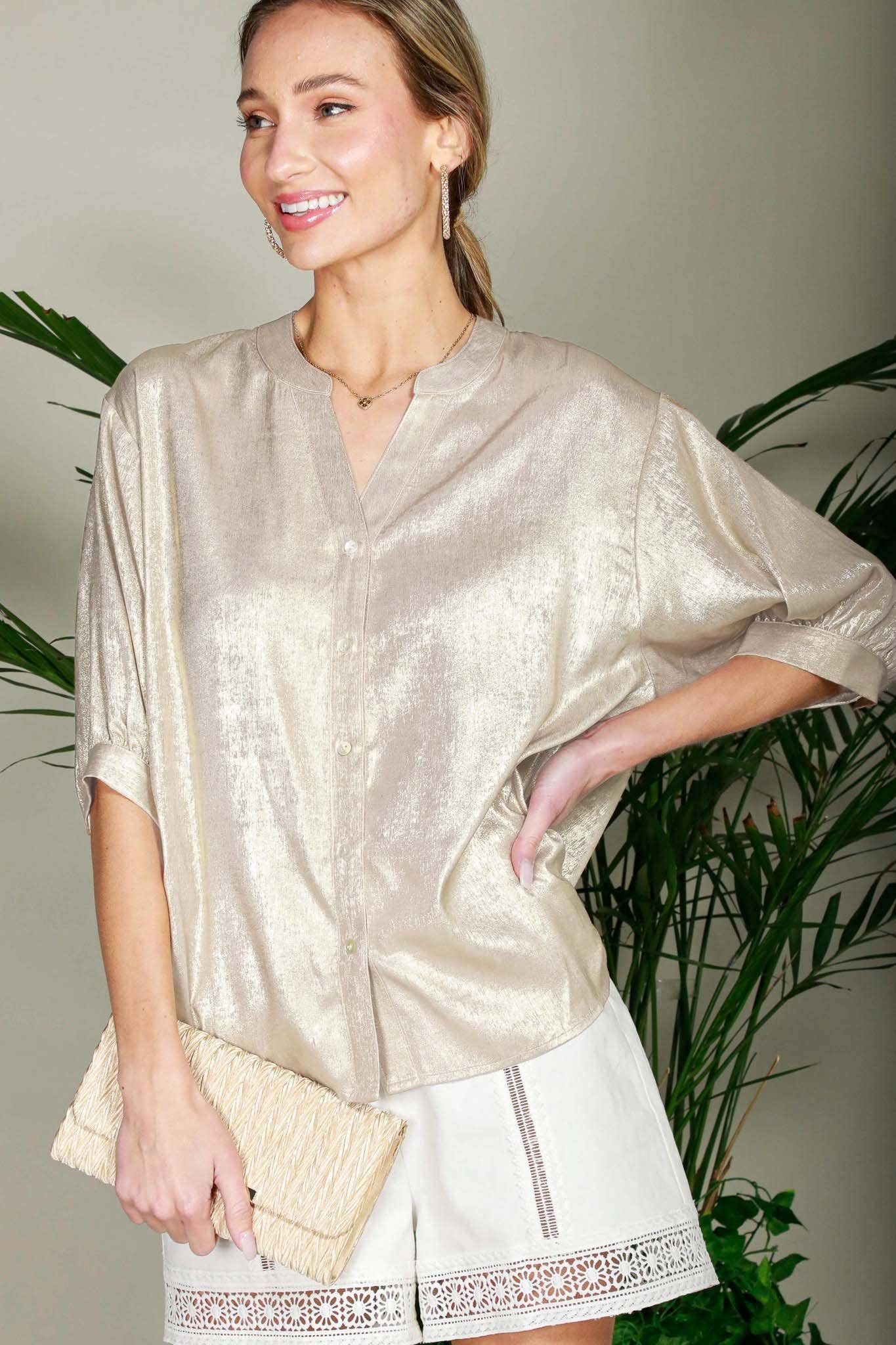 Shelly Metallic Woven Top