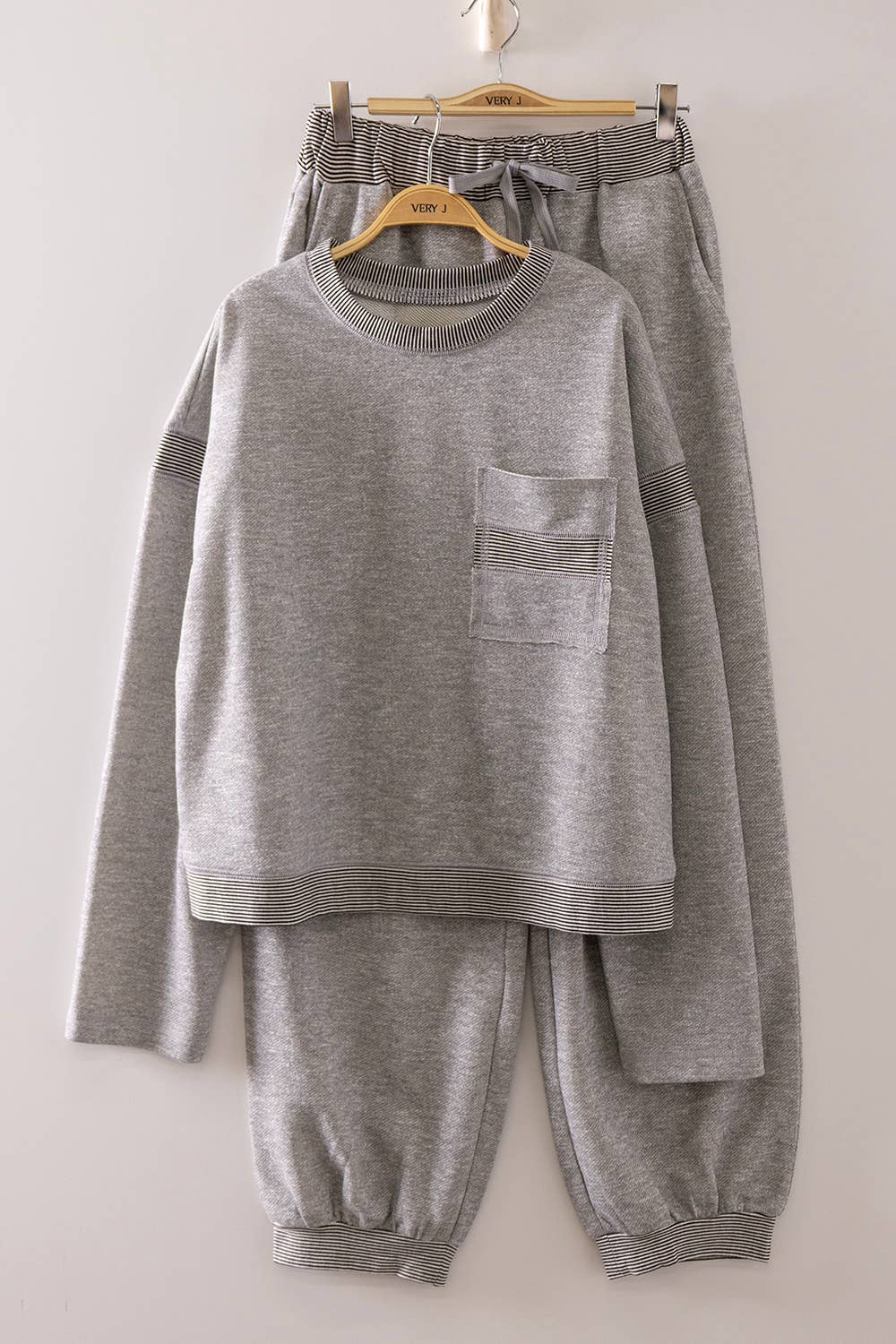 Rib Trim Heathered Knit Set