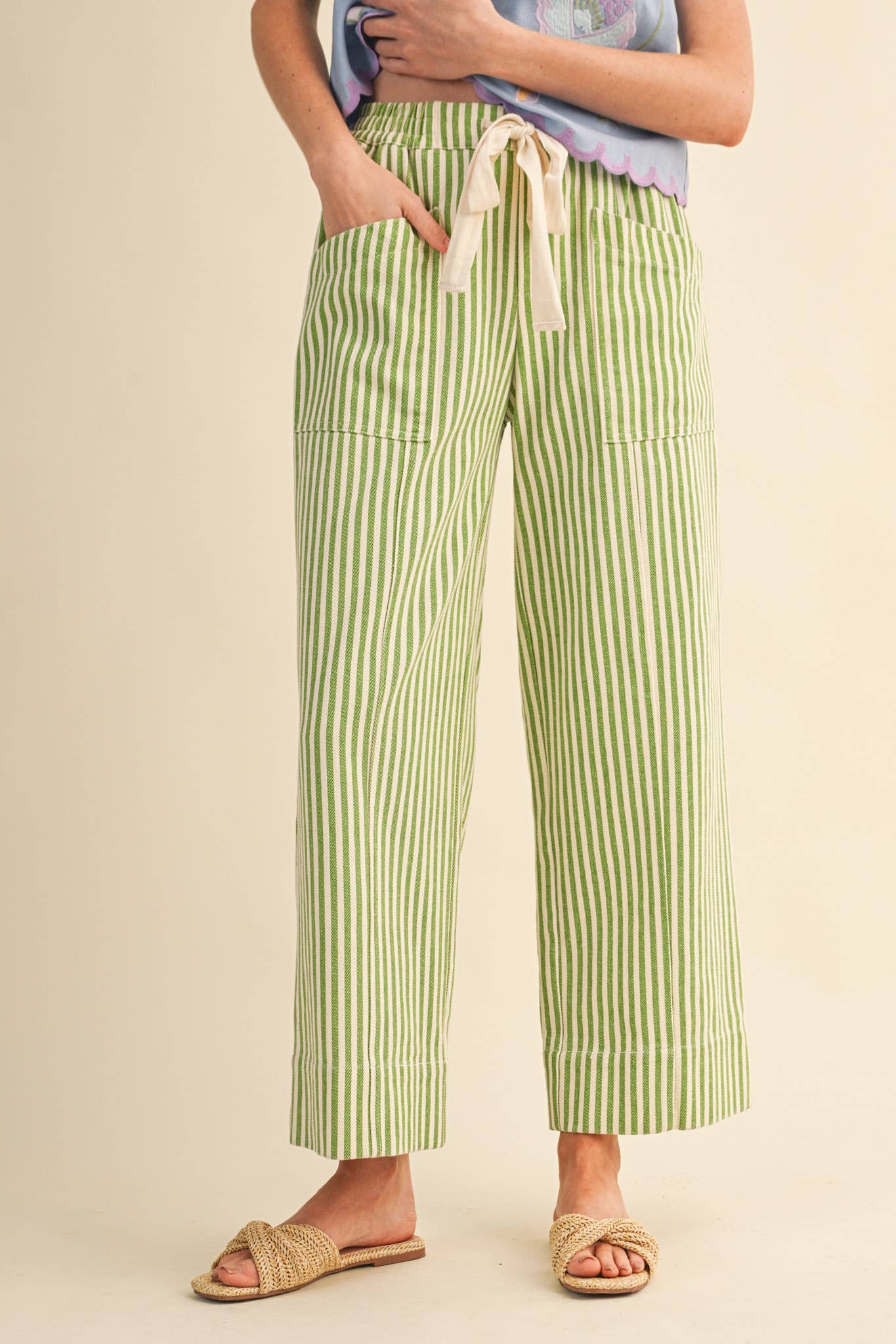 Striped Drawstring Pull On Pants