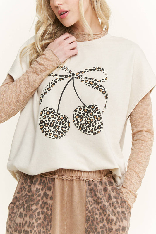 Mineral Washed Leopard Animal Cherry Graphic Top