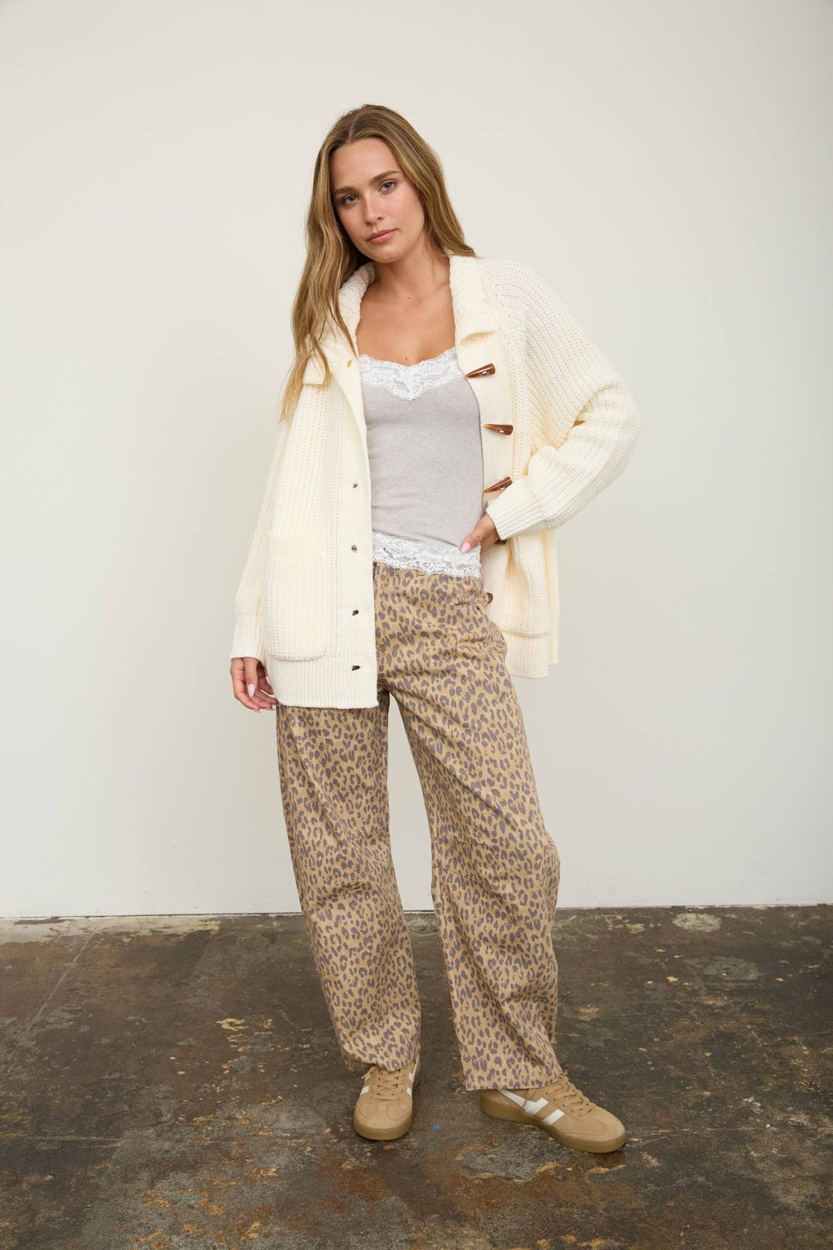 Leopard Print Barrel Jeans