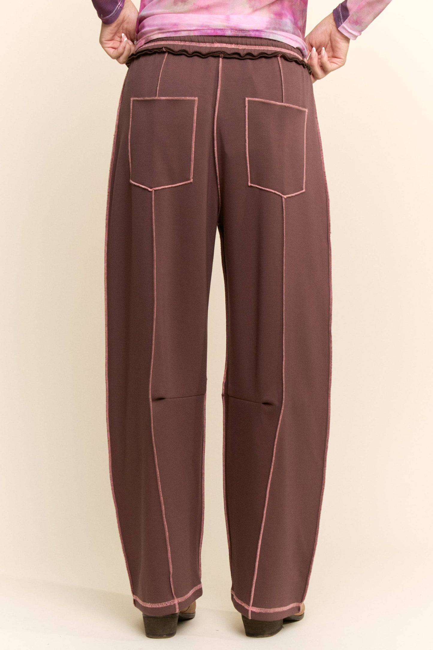 Mocha with Pink Trim Barrel Pants