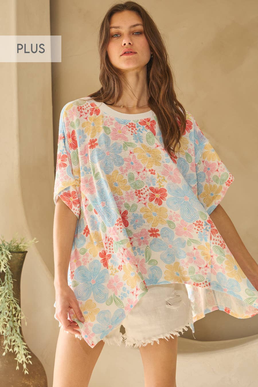 Jerri Batwing Plus Floral Top