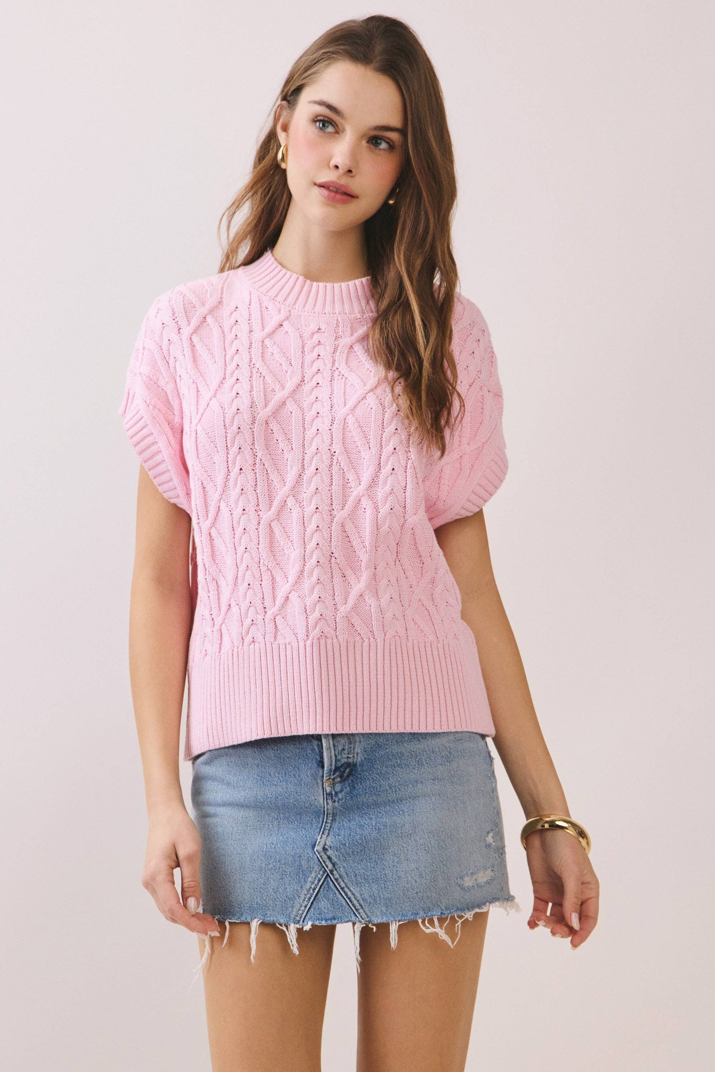 Ribbed Sleeveless Cable Sweater