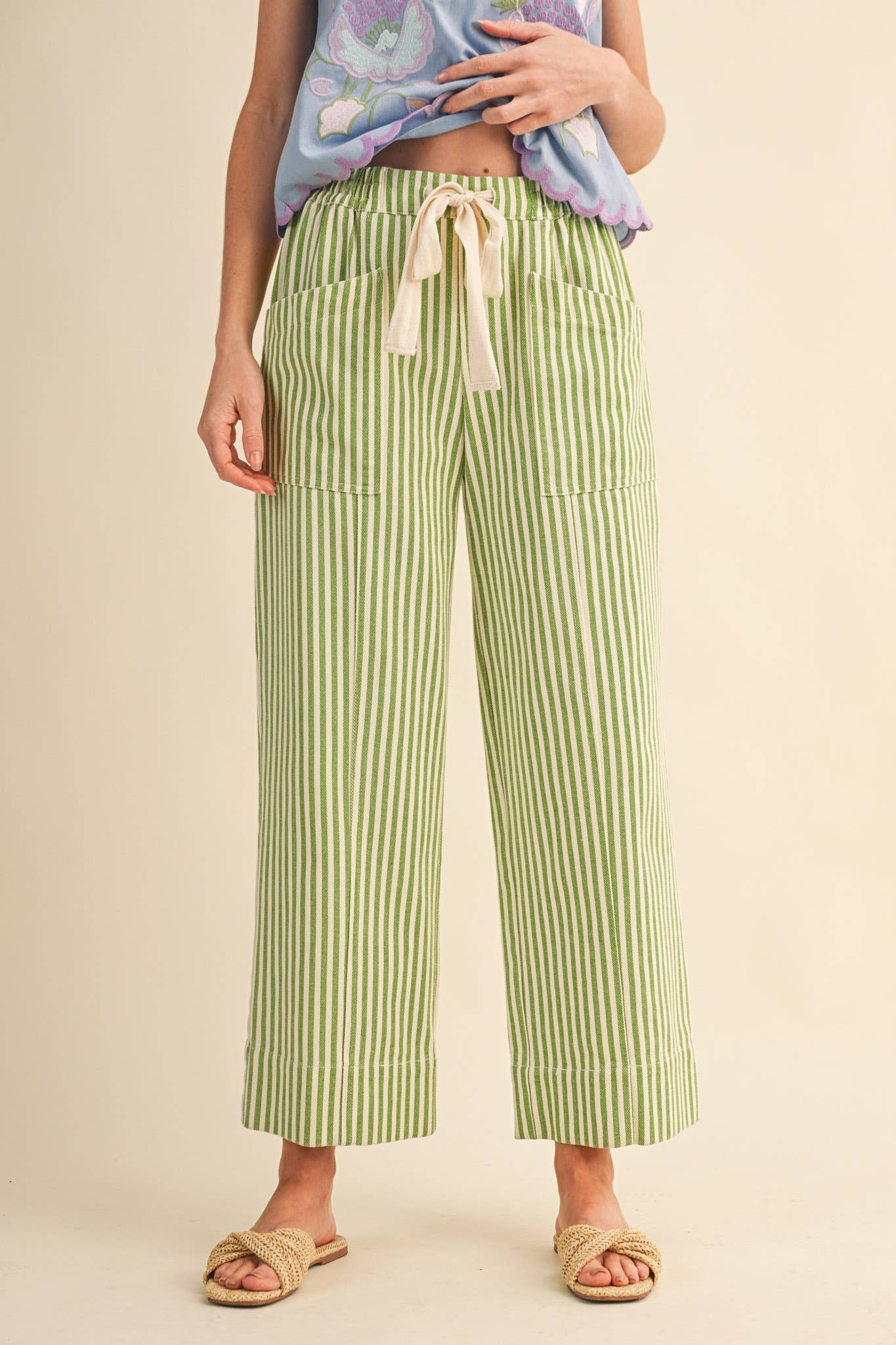 Striped Drawstring Pull On Pants